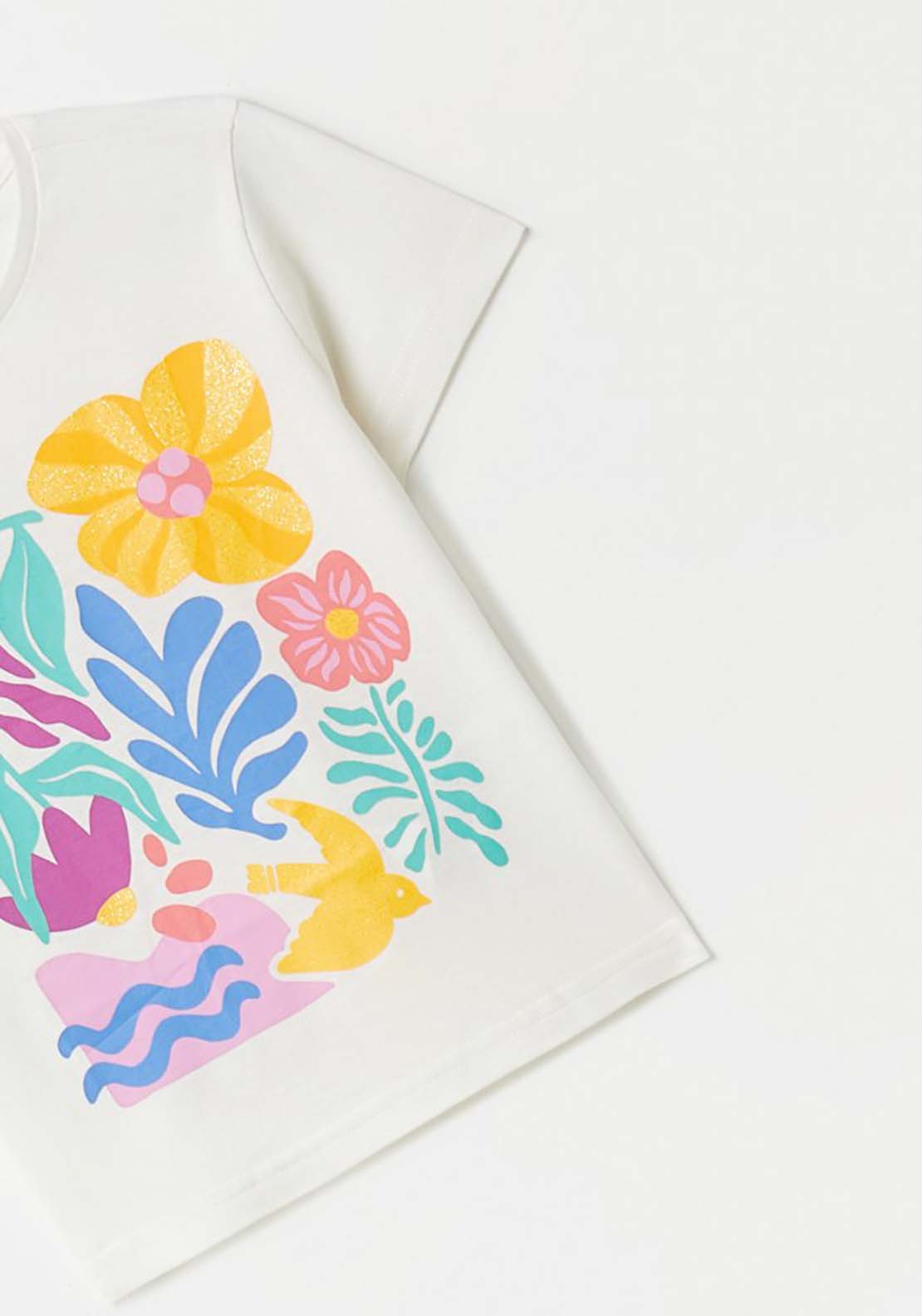 Sfera White Floral Print T-Shirt - Cream 2 Shaws Department Stores