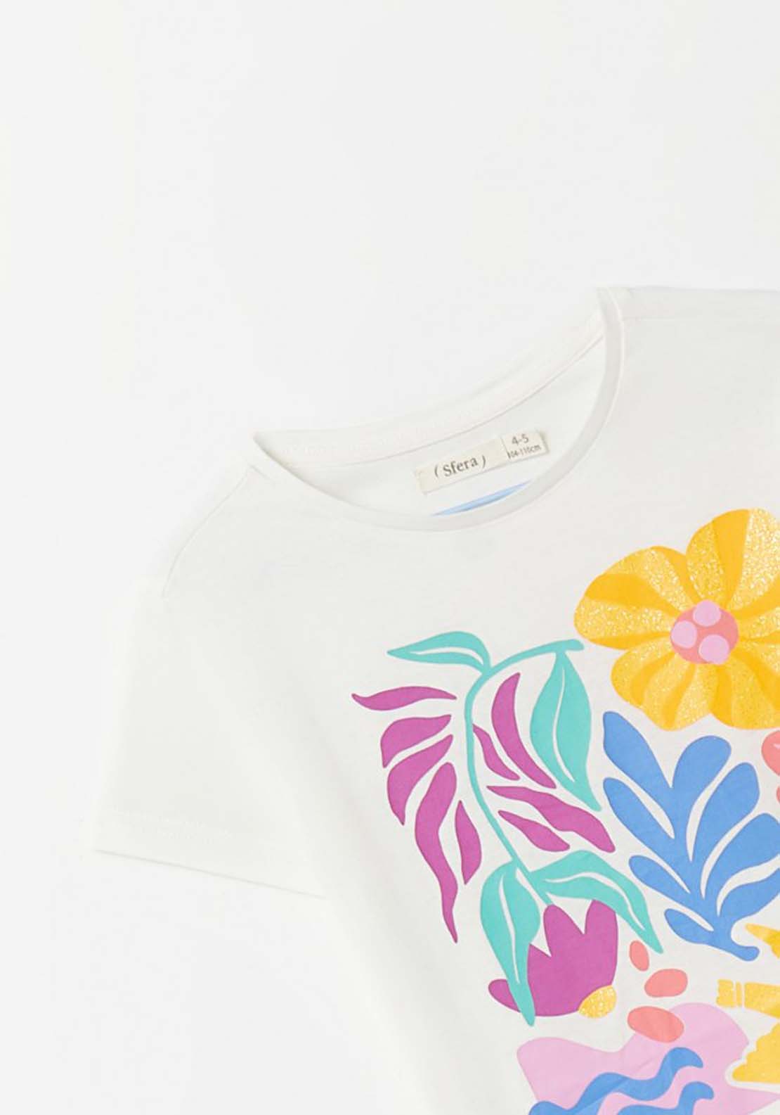 Sfera White Floral Print T-Shirt - Cream 3 Shaws Department Stores