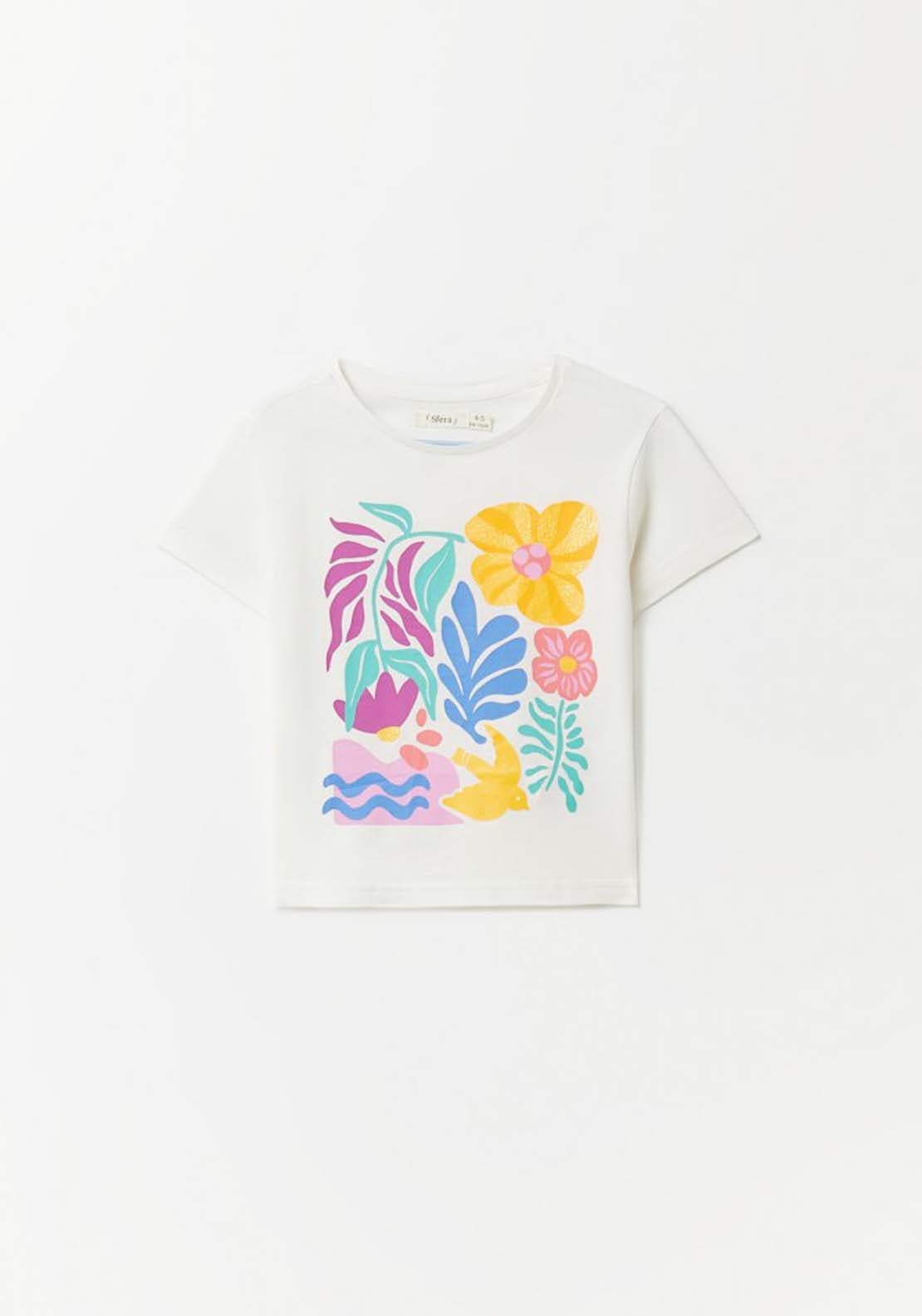 Sfera White Floral Print T-Shirt - Cream 1 Shaws Department Stores