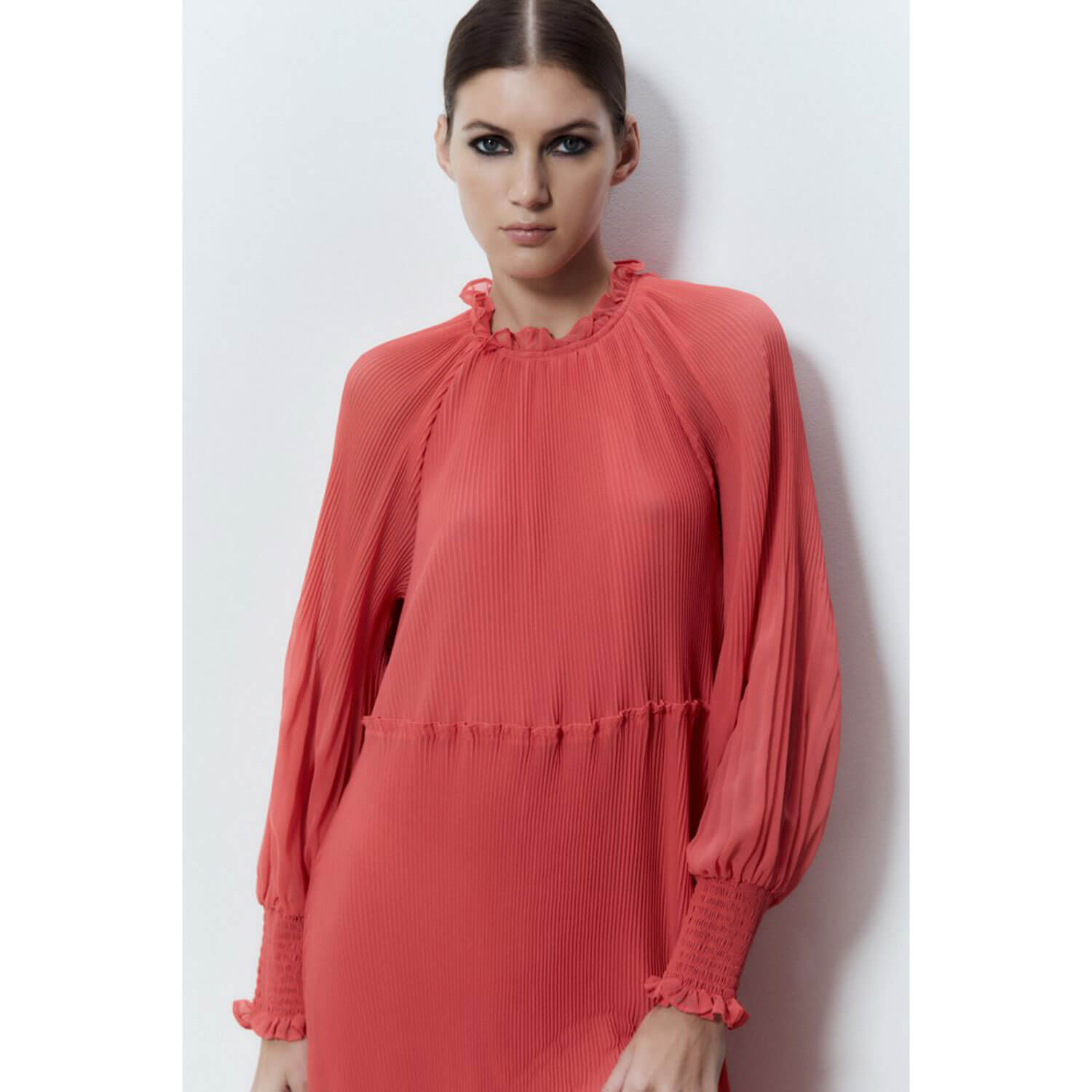 Sfera Pleated dress - Coral 4 Shaws Department Stores