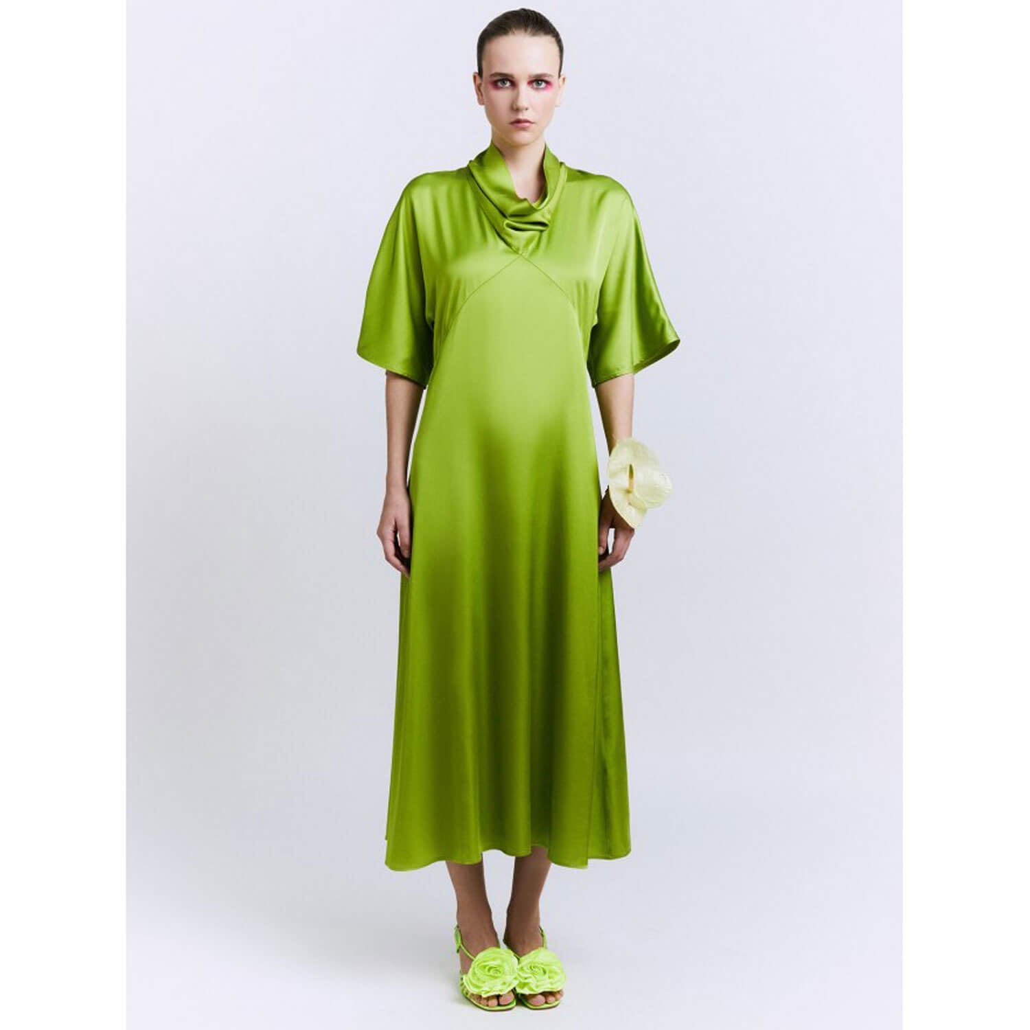 Sfera Draped collar dress - Lime 2 Shaws Department Stores