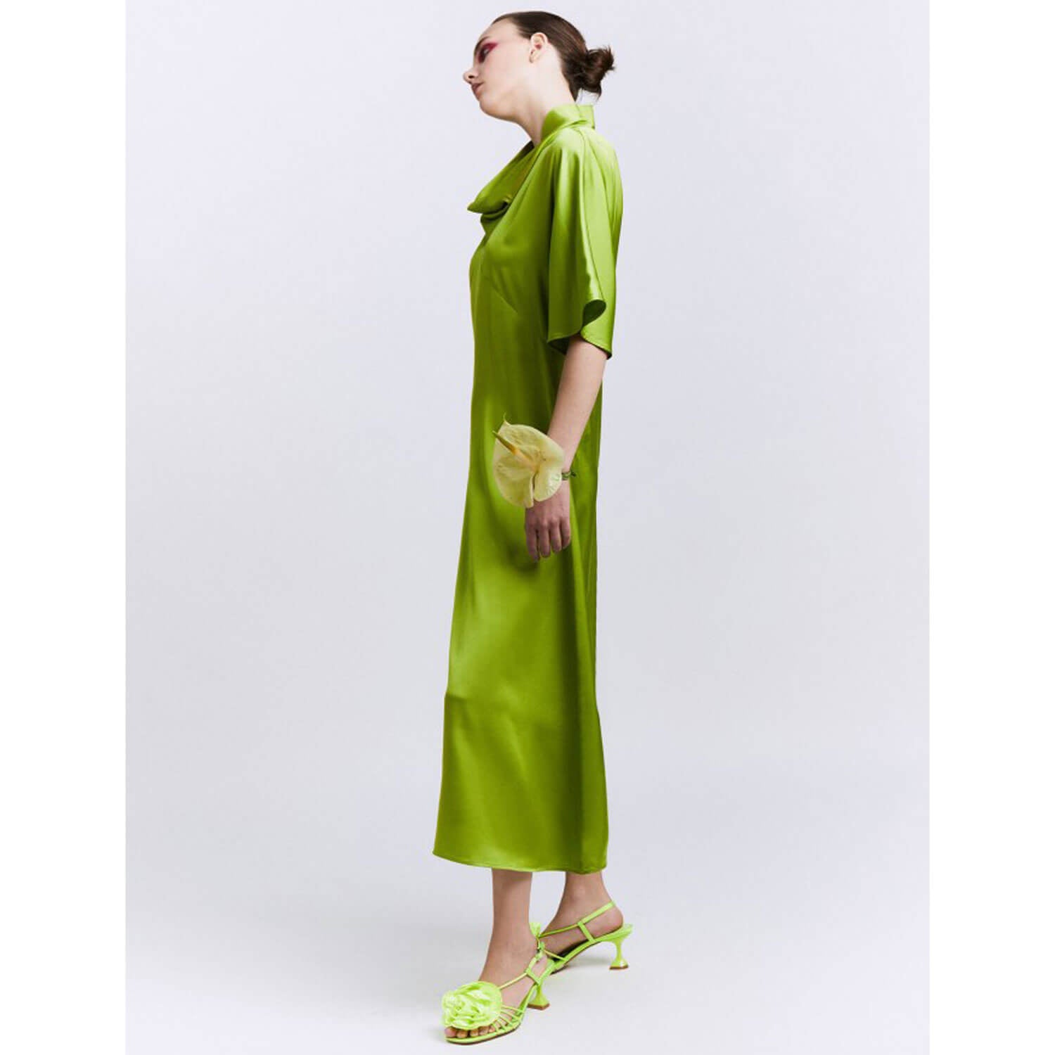 Sfera Draped collar dress - Lime 3 Shaws Department Stores