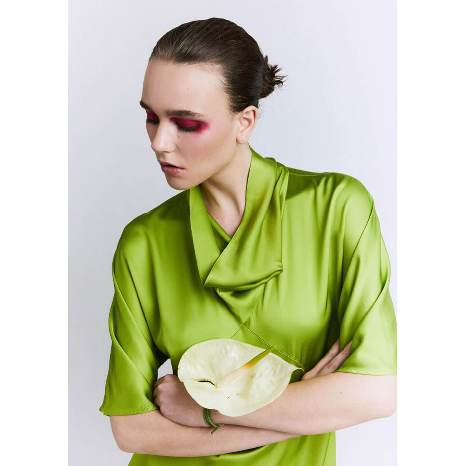 Sfera Draped collar dress - Lime 6 Shaws Department Stores