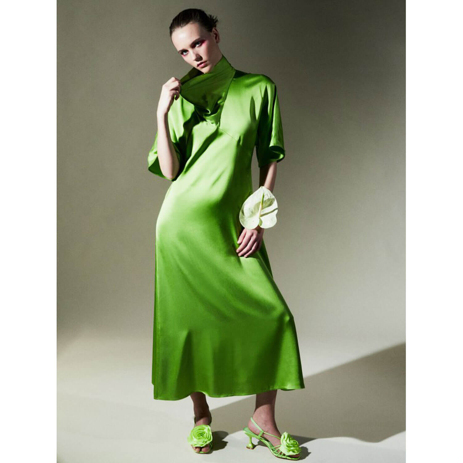 Sfera Draped collar dress - Lime 9 Shaws Department Stores