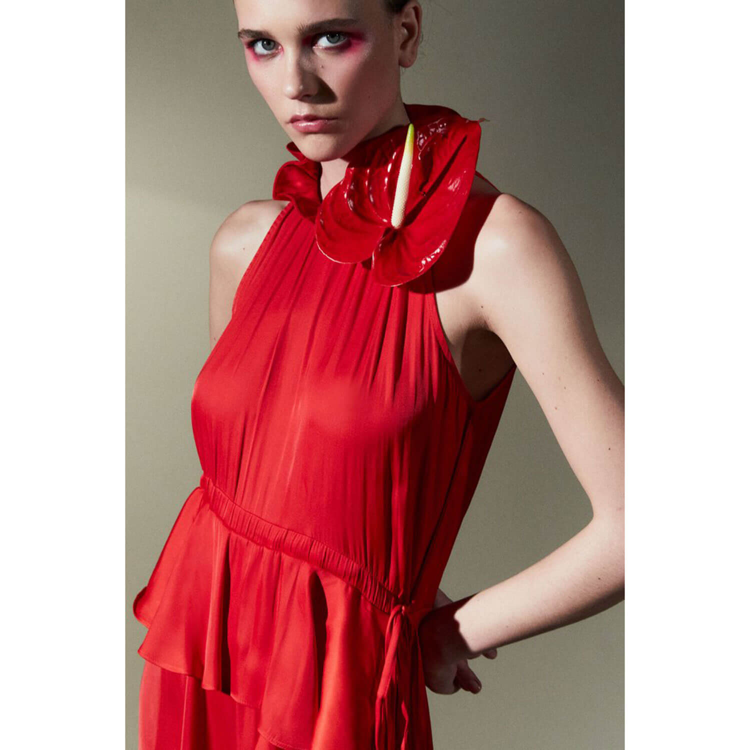 Sfera Gathered dress - Red 10 Shaws Department Stores