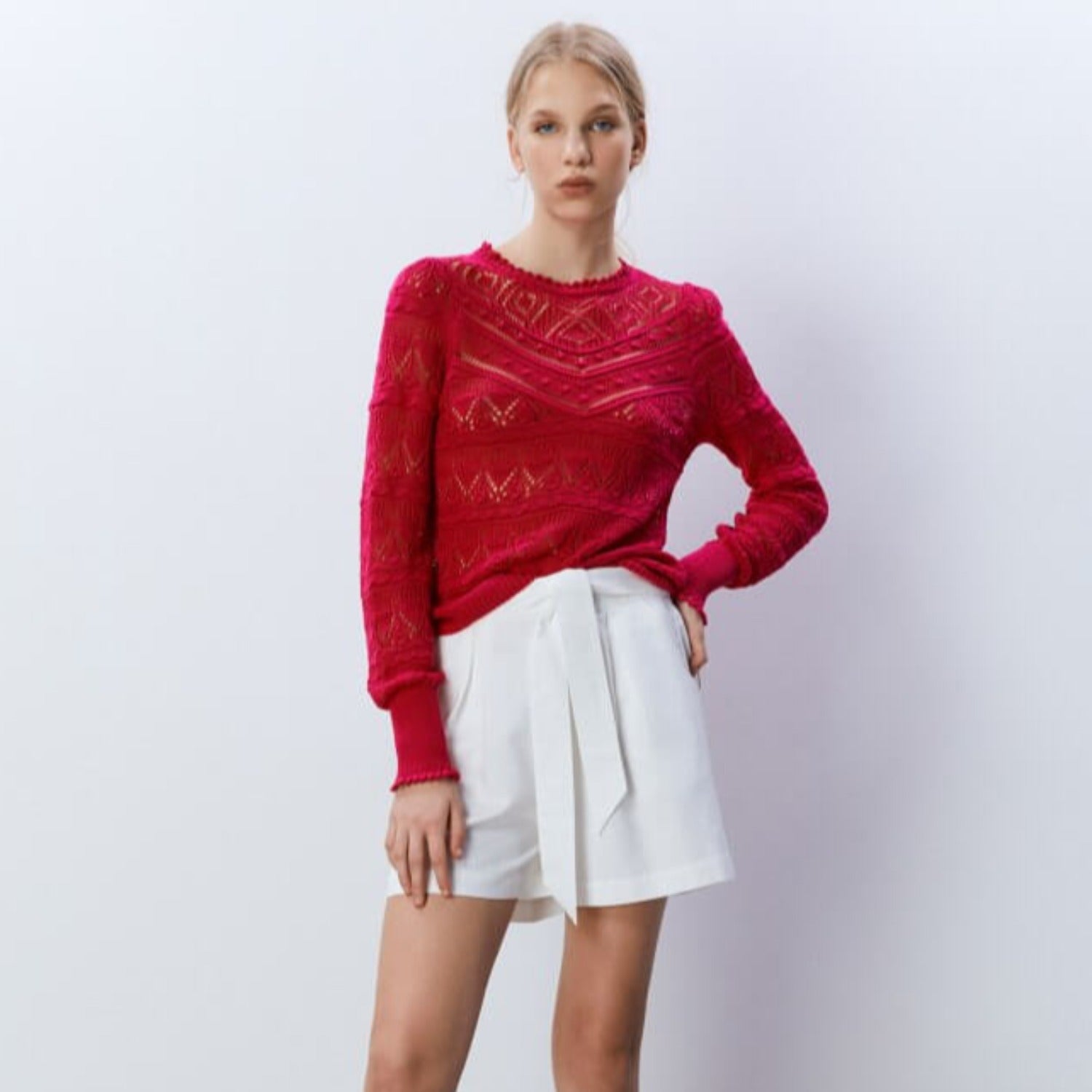 Sfera Open-knit sweater - Fuchsia 2 Shaws Department Stores