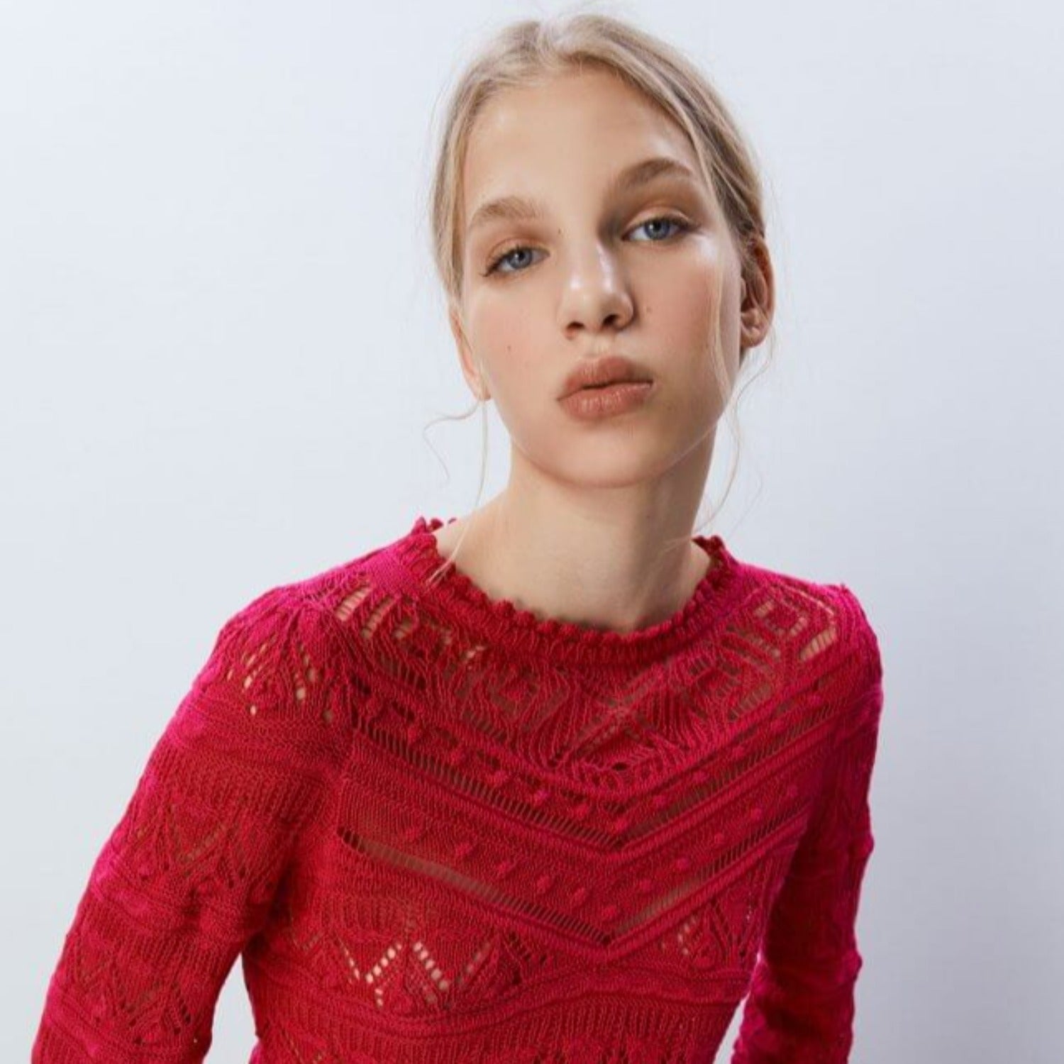 Sfera Open-knit sweater - Fuchsia 1 Shaws Department Stores