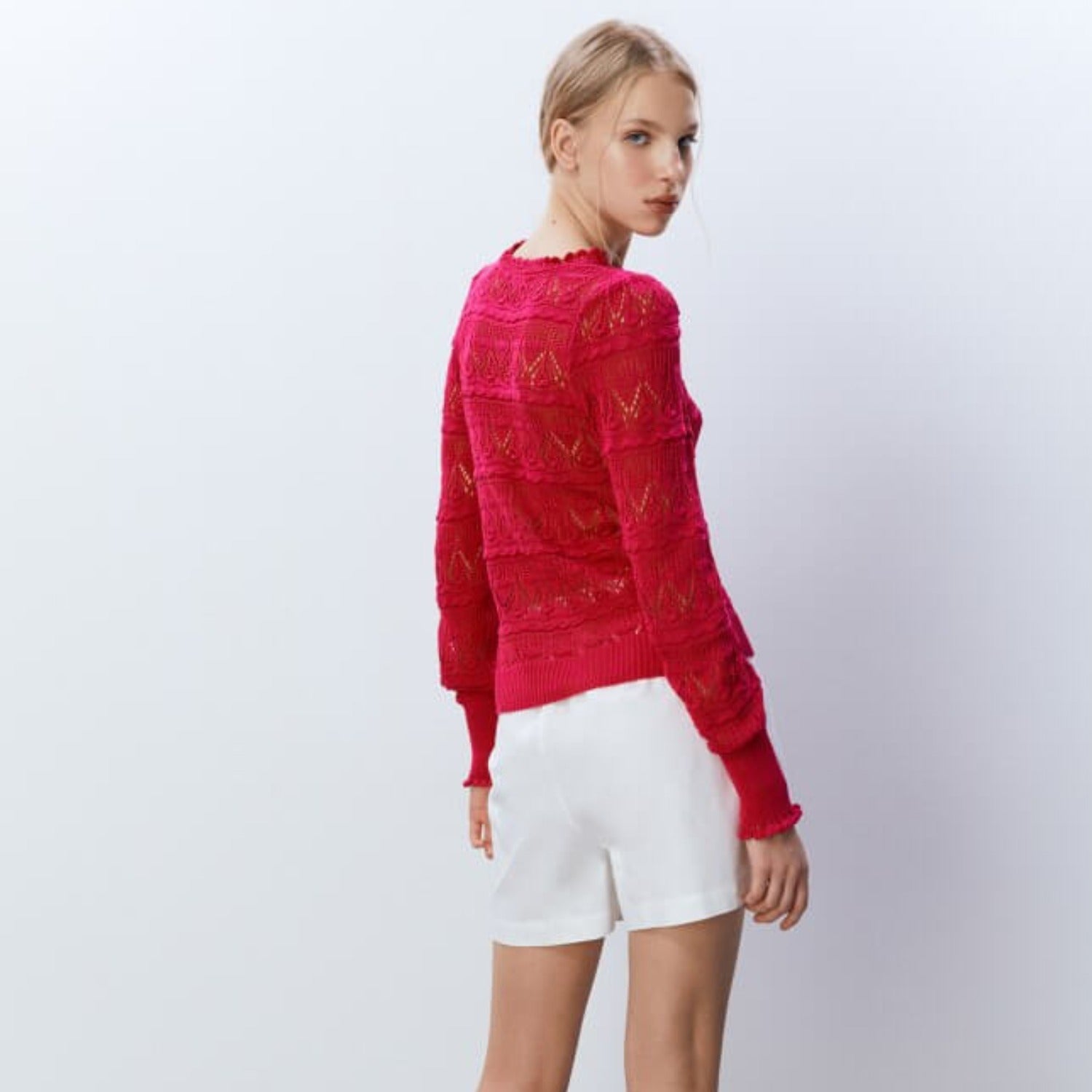 Sfera Open-knit sweater - Fuchsia 4 Shaws Department Stores