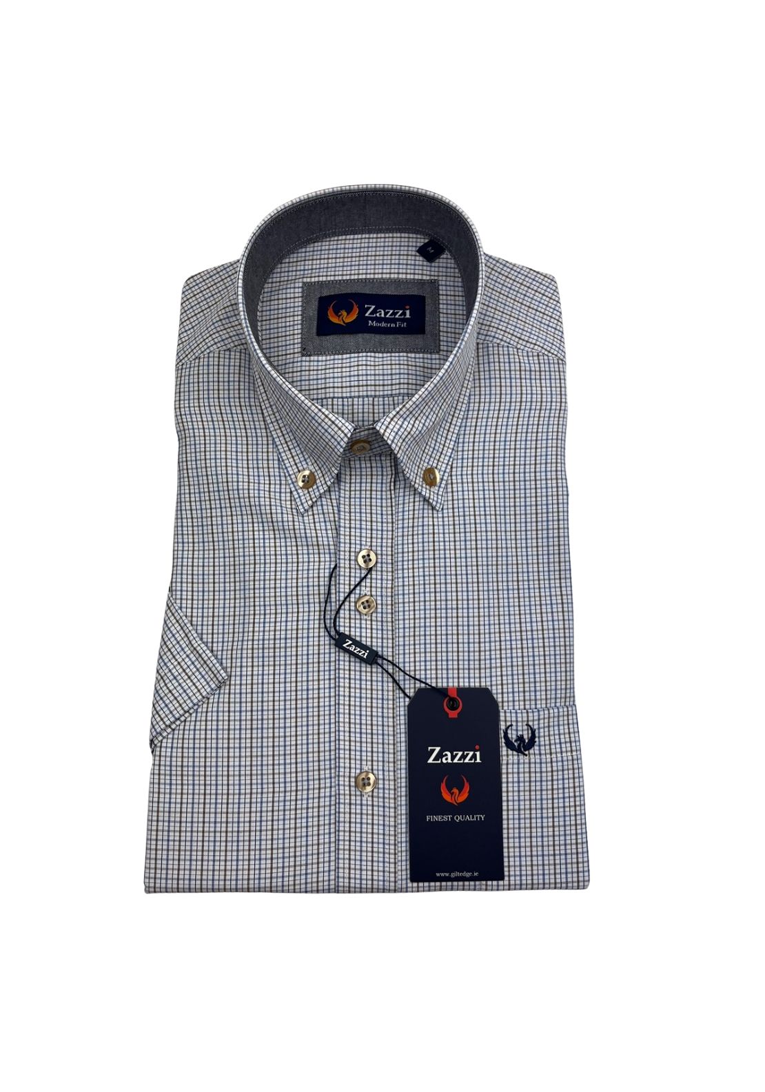 Zazzi Short Sleeve Check Shirt - Beige 1 Shaws Department Stores