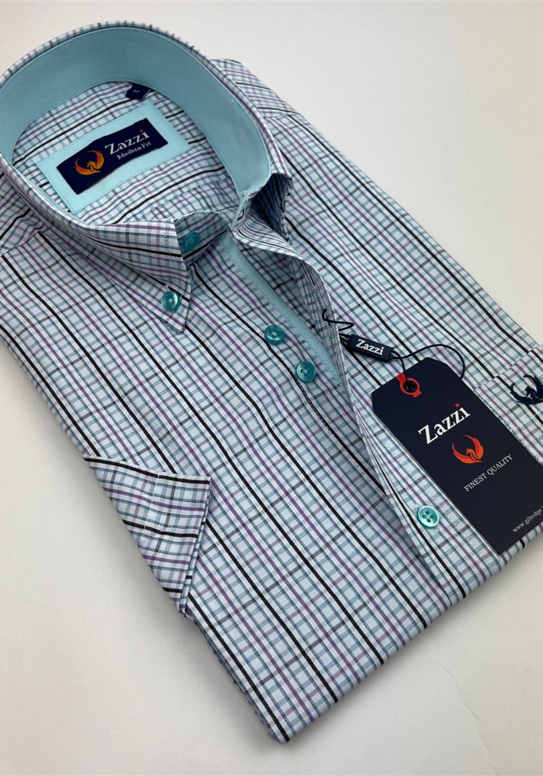 Zazzi Short Sleeve Check Shirt - Purple 2 Shaws Department Stores