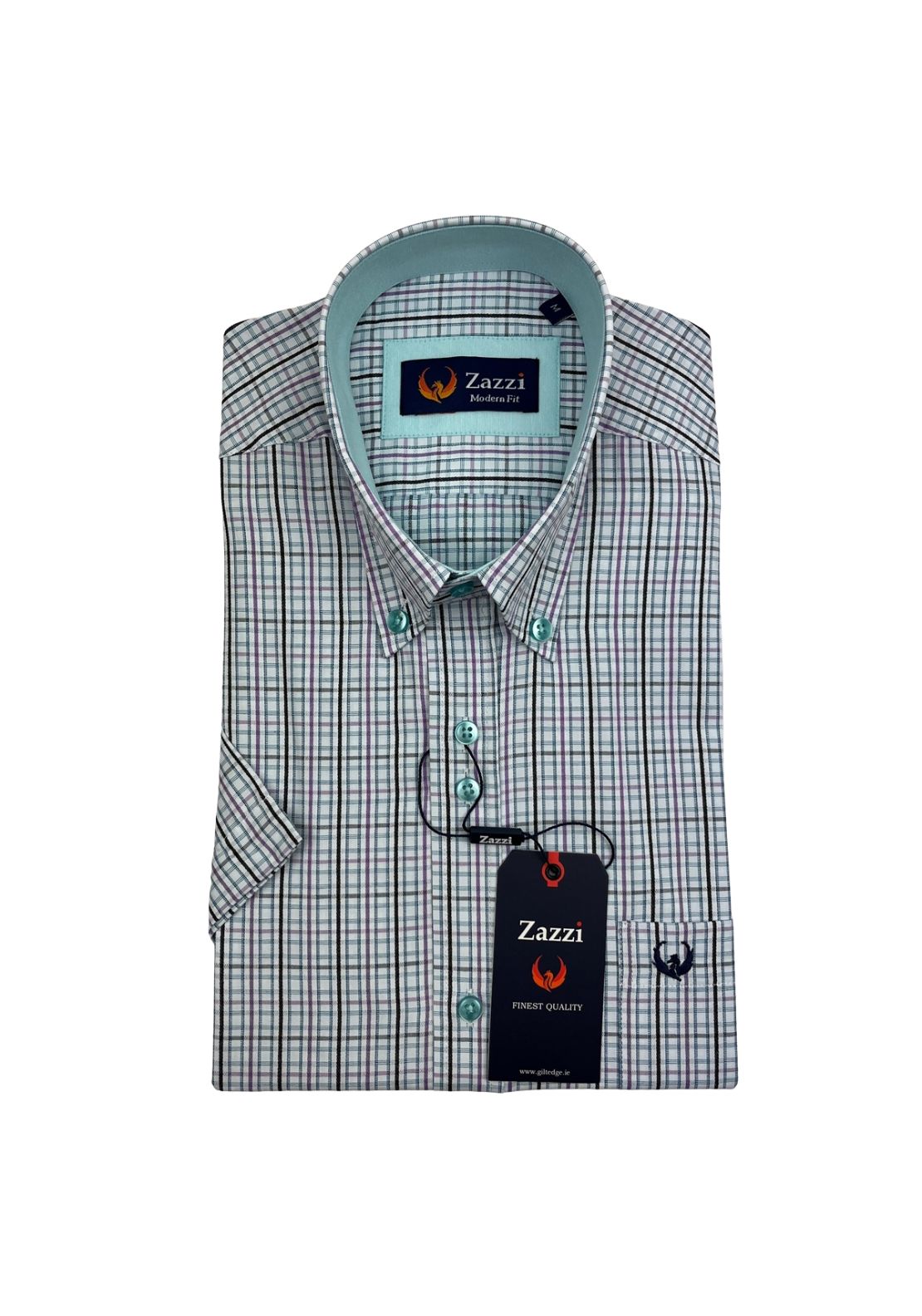 Zazzi Short Sleeve Check Shirt - Purple 1 Shaws Department Stores