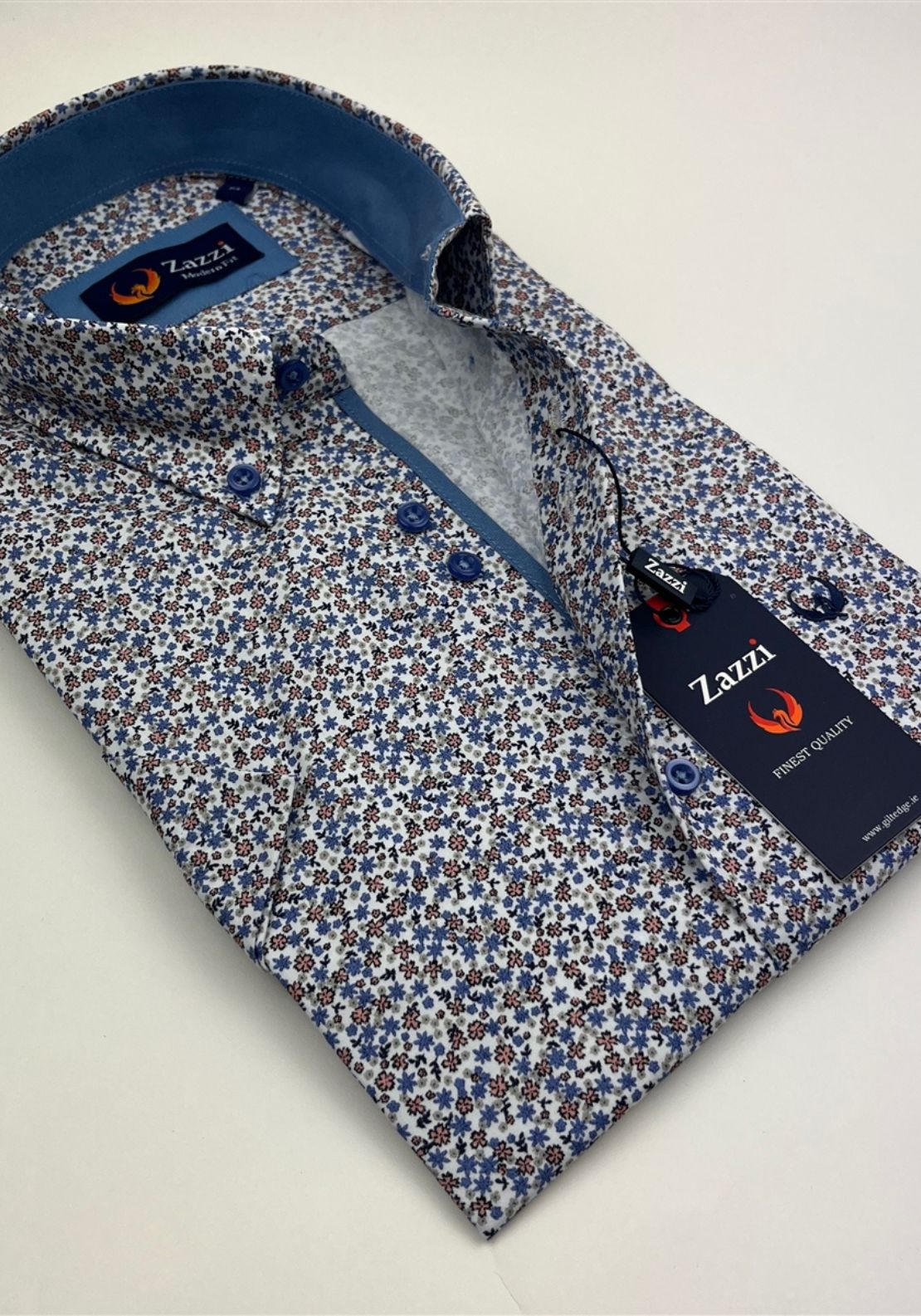 Zazzi Short Sleeve Print Shirt - Blue Rose 2 Shaws Department Stores