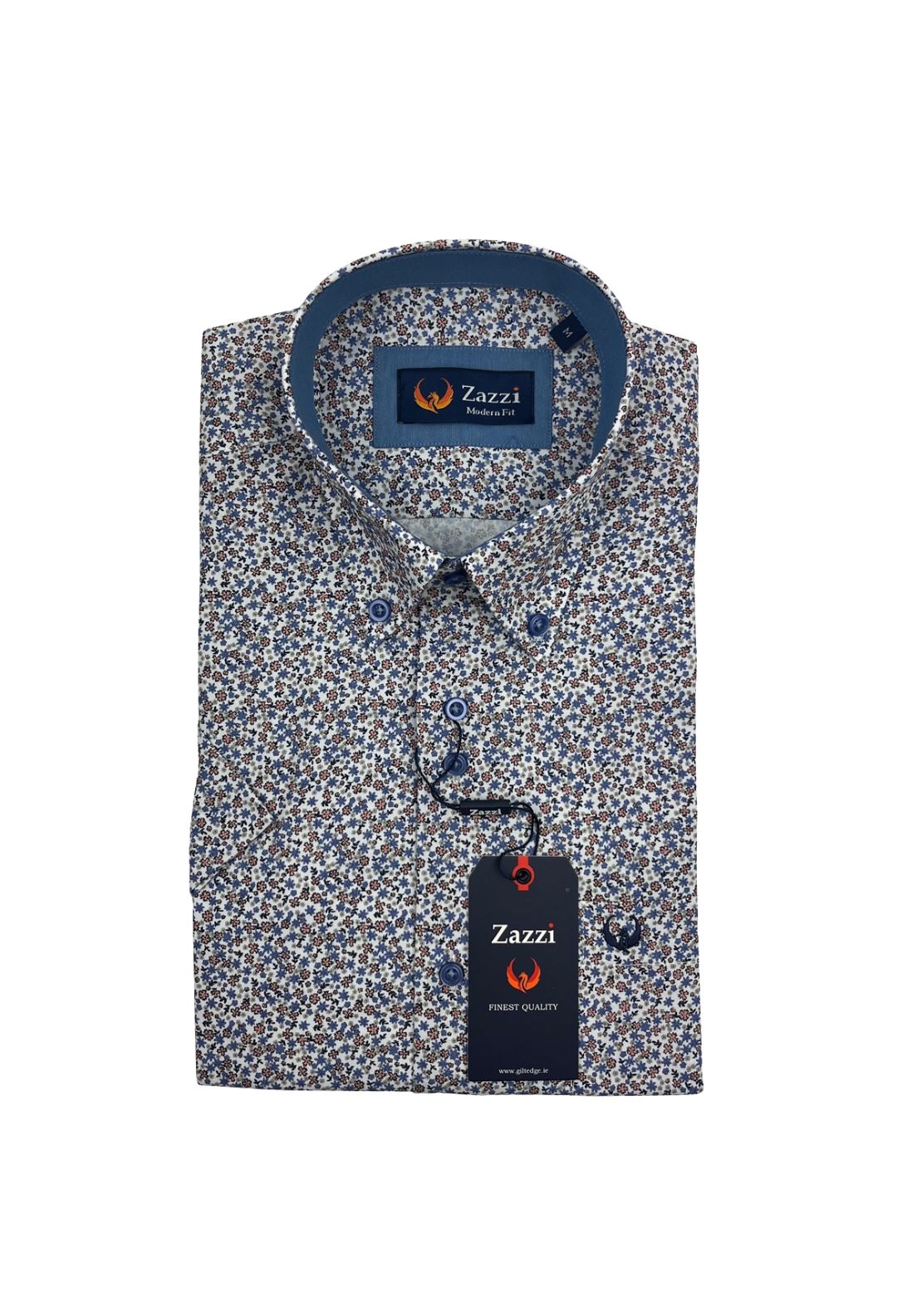 Zazzi Short Sleeve Print Shirt - Blue Rose 1 Shaws Department Stores