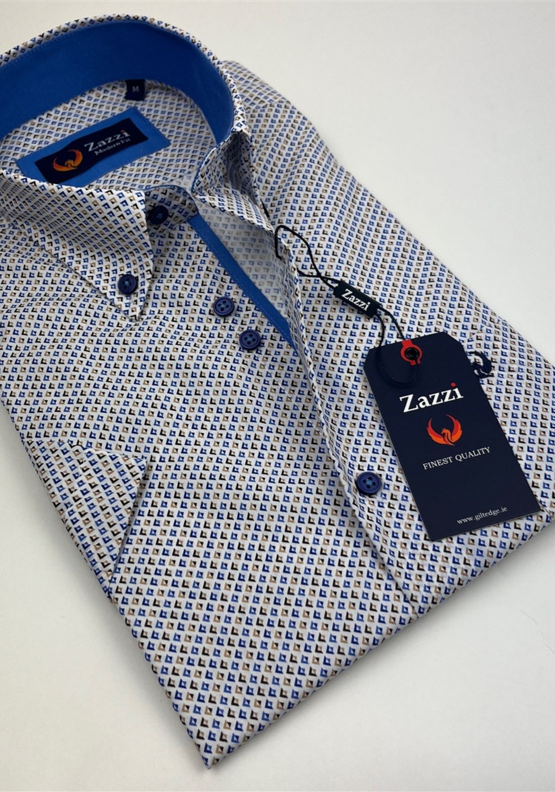 Zazzi Short Sleeve Printed Shirt - Blue / Beige 2 Shaws Department Stores
