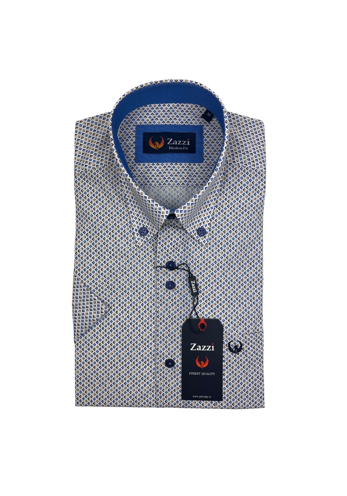 Zazzi Short Sleeve Printed Shirt - Blue / Beige 1 Shaws Department Stores