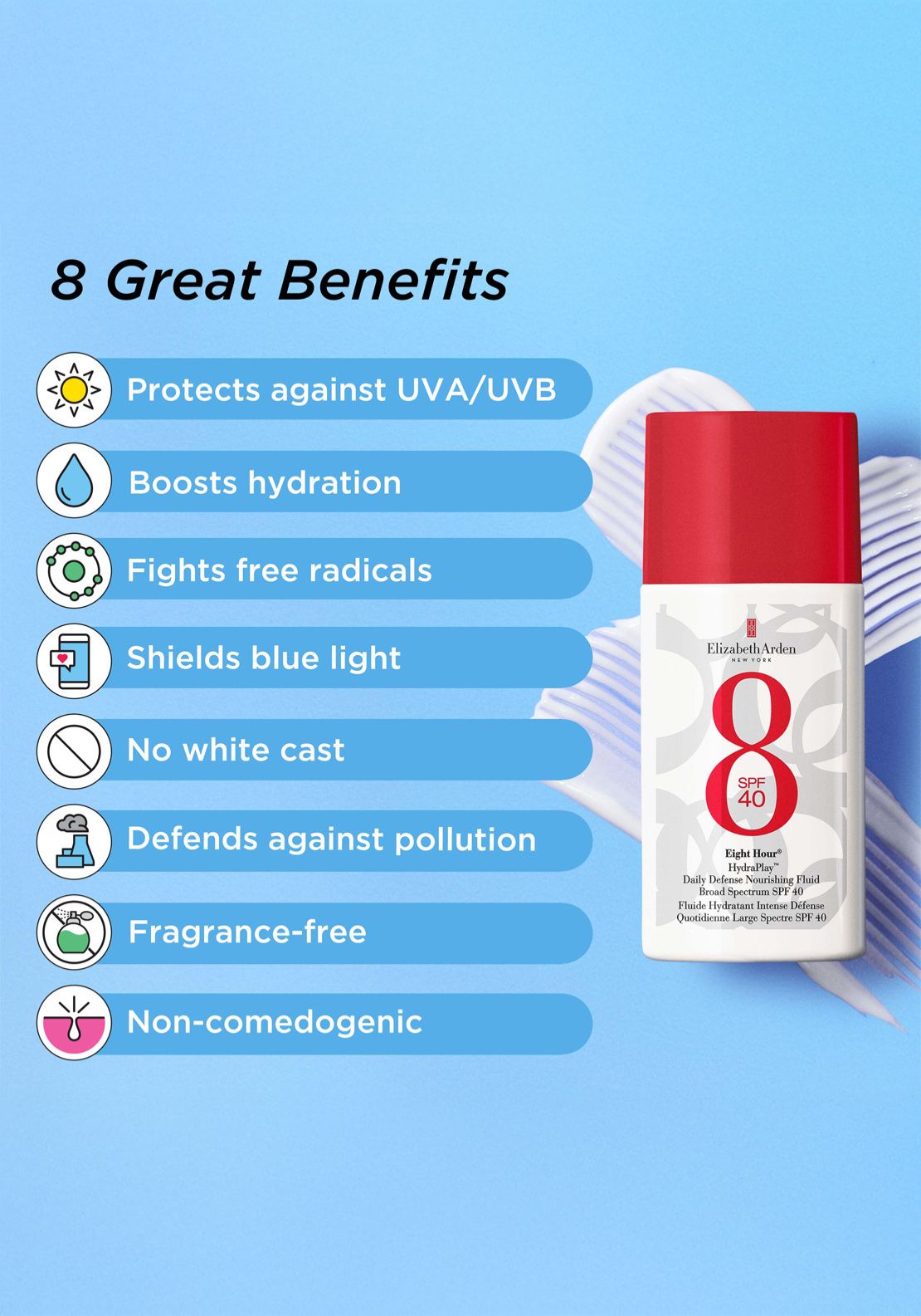 Elizabeth Arden Eight Hour® HydraPlay™ Daily Defense Nourishing Fluid Broad Spectrum SPF 40 6 Shaws Department Stores