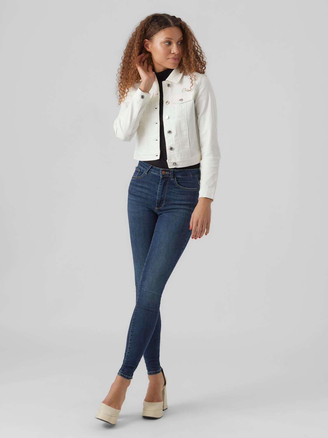 Vero Moda Luna Slim Denim Jacket - White 1 Shaws Department Stores