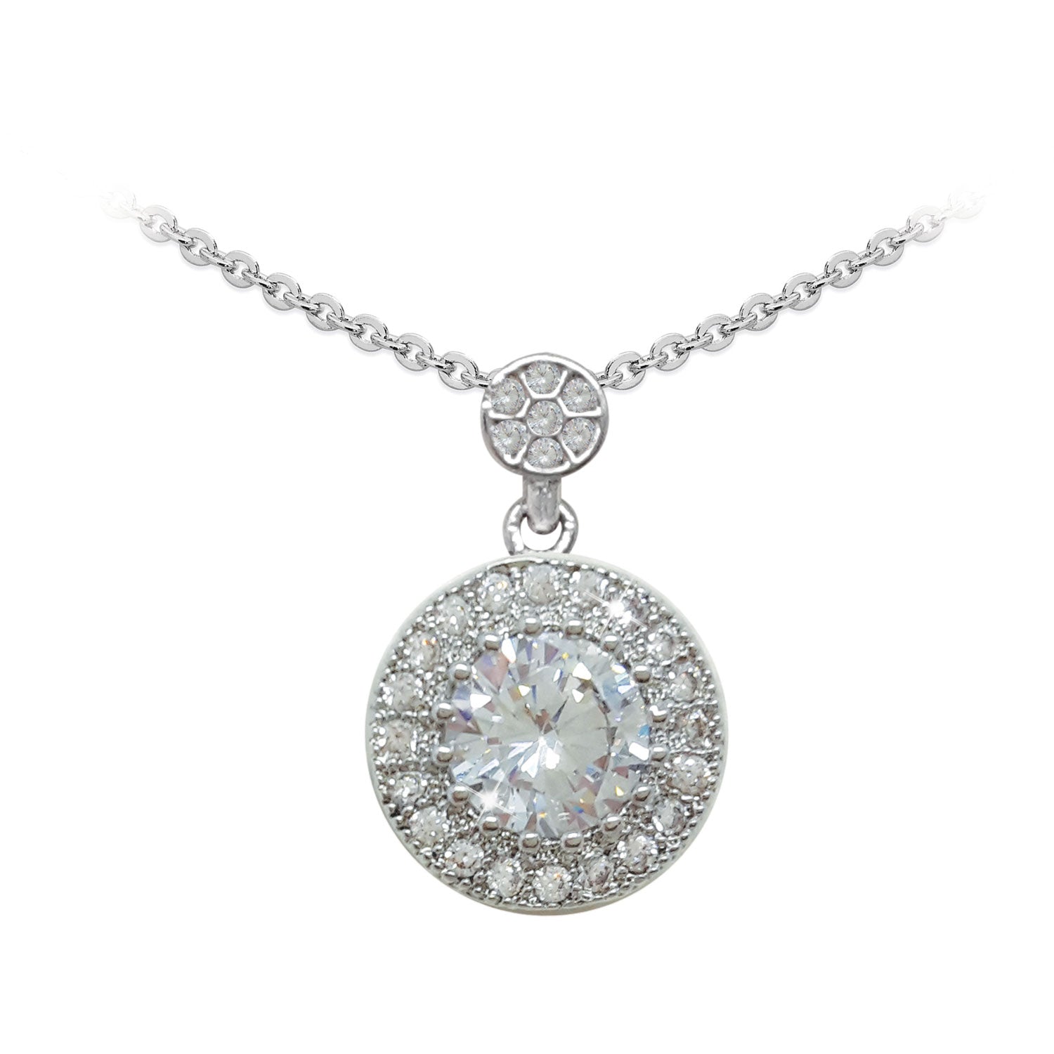 Tipperary Jewellery Round Pendant with Pavé Surround - Silver 1 Shaws Department Stores