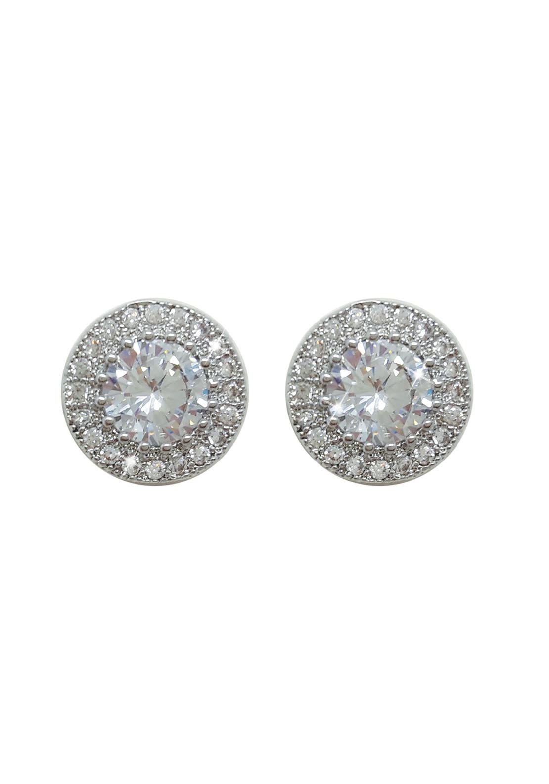 Round Earrings with Pavé Surround - Silver