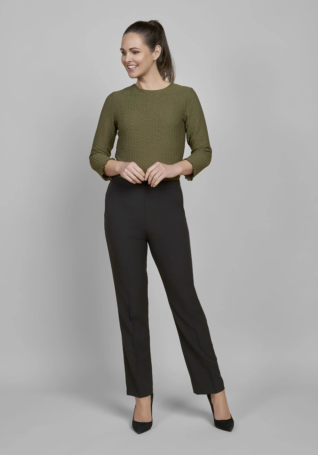 25 Inch Full Back Elastic Trousers - Black
