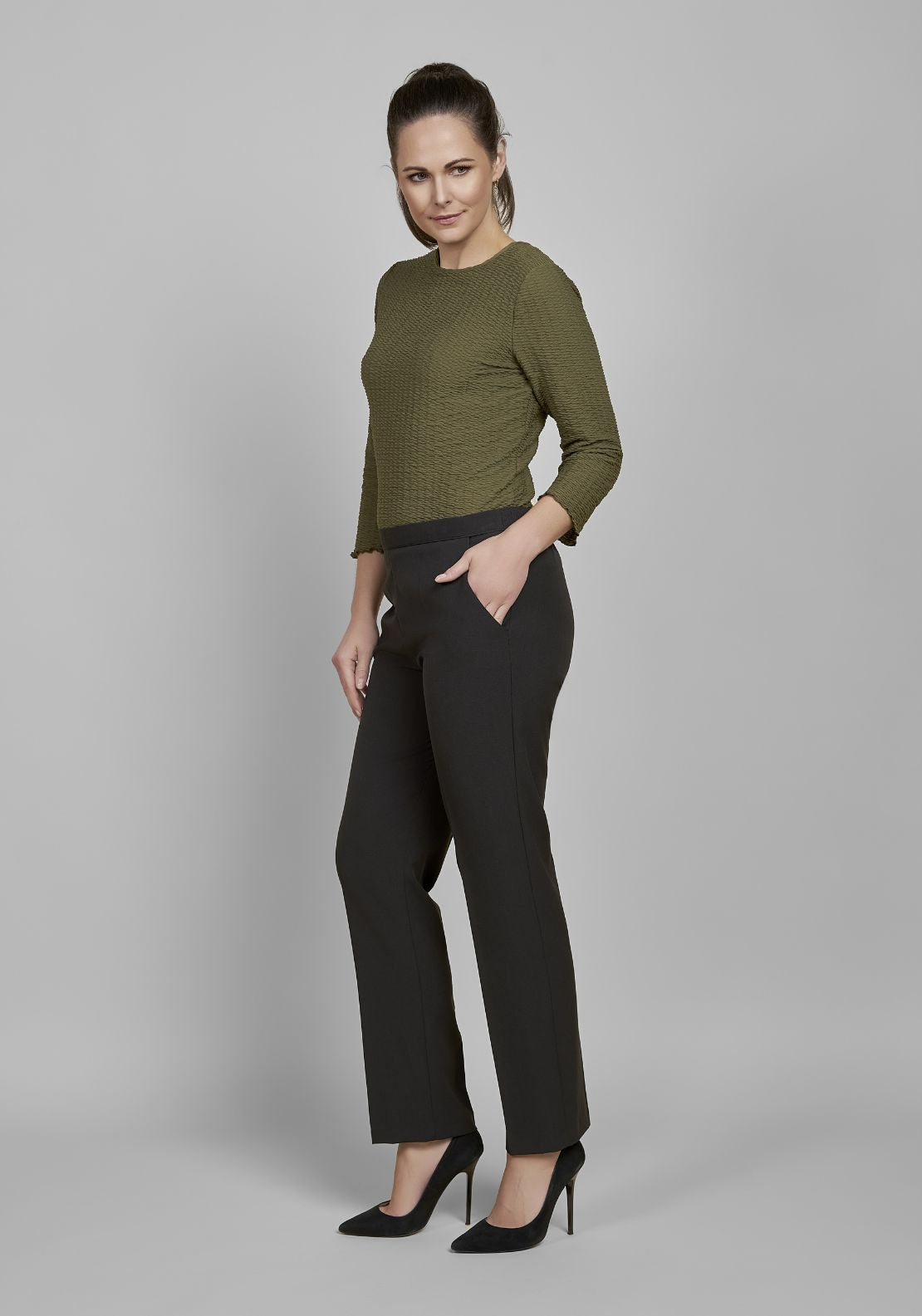 Tea Lane 27 Inch Full Back Elastic Pant - Black 3 Shaws Department Stores