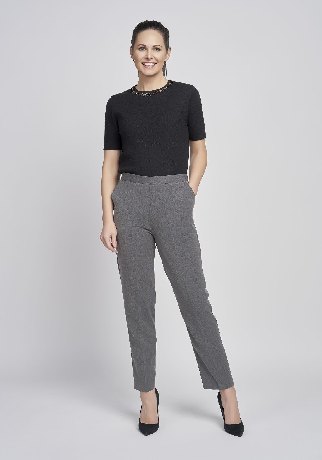 Tea Lane 27 Inch Full Back Elastic Pant - Grey 1 Shaws Department Stores