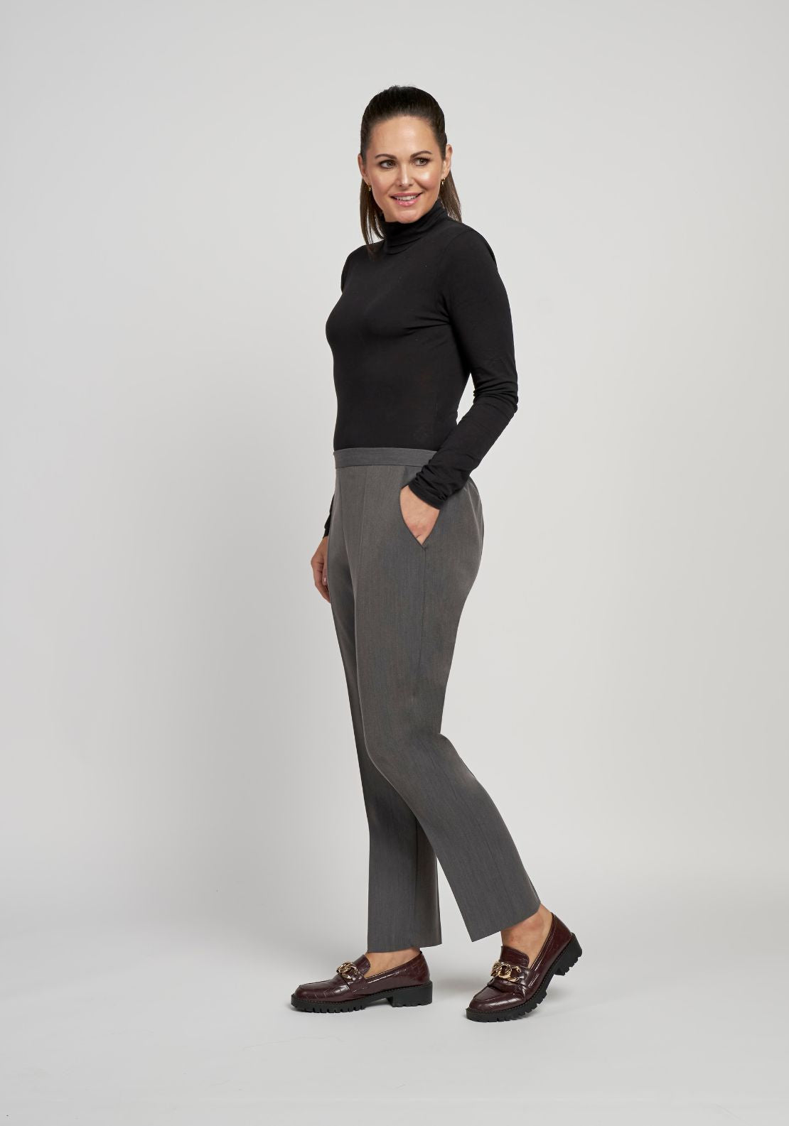 Tea Lane 27 Inch Full Back Elastic Pant - Grey 3 Shaws Department Stores