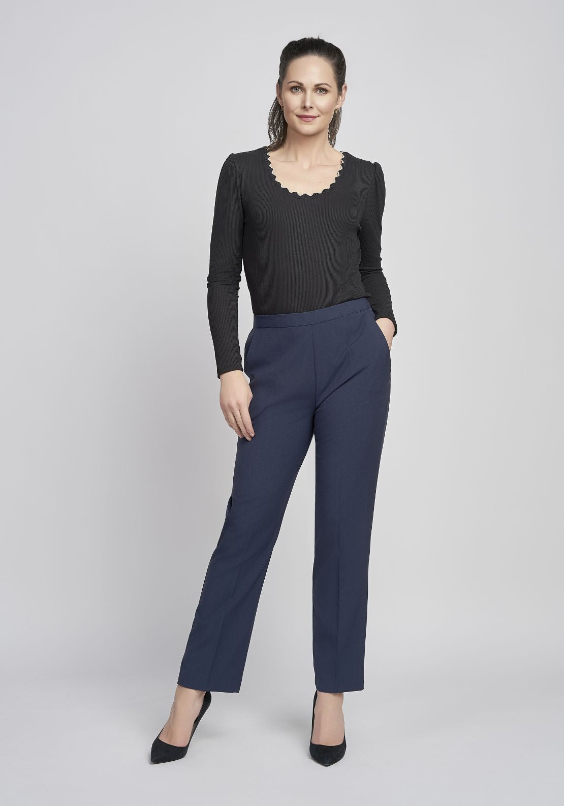 Tea Lane 27 Inch Full Back Elastic Pant - Navy 1 Shaws Department Stores