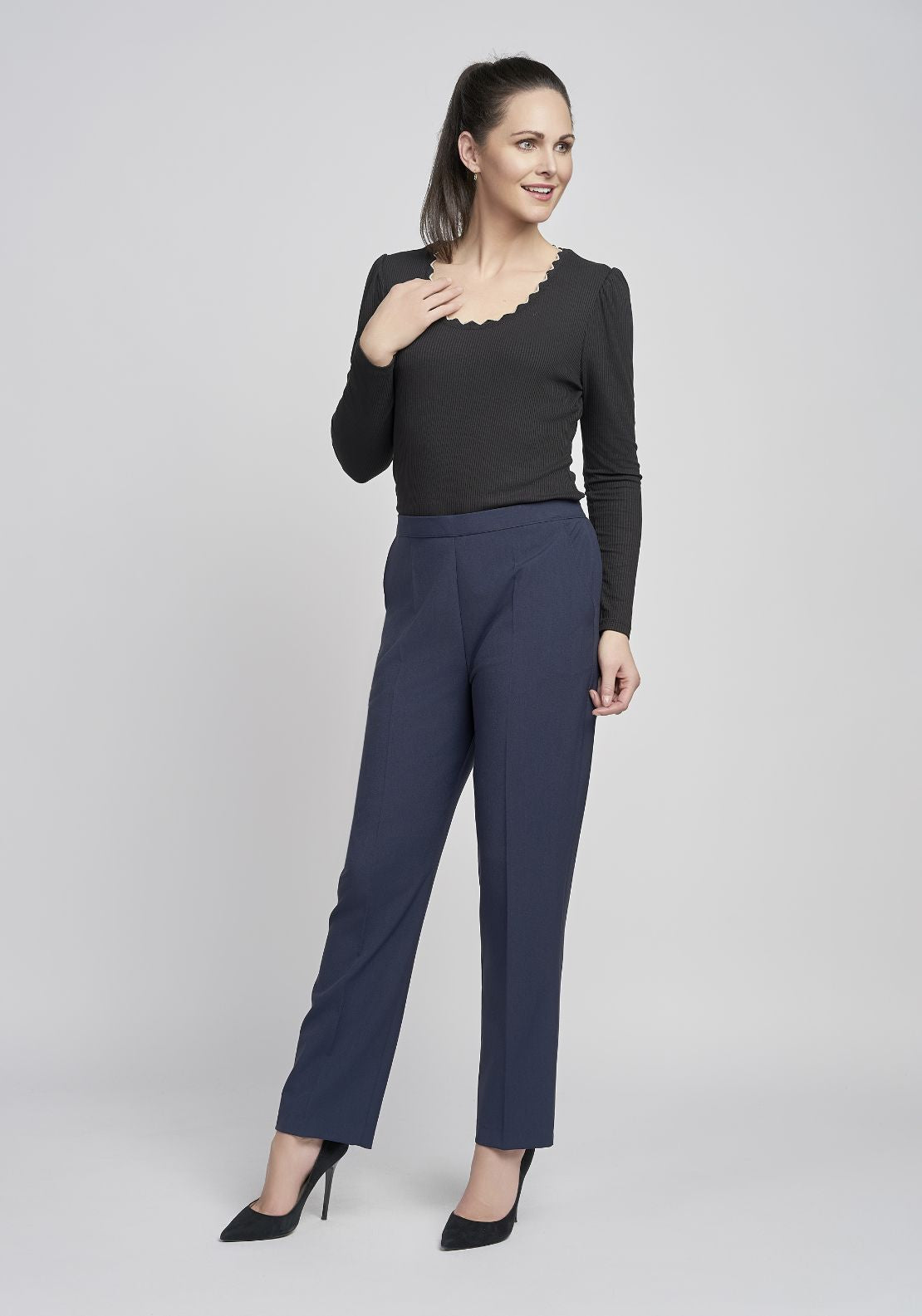 Tea Lane 27 Inch Full Back Elastic Pant - Navy 3 Shaws Department Stores