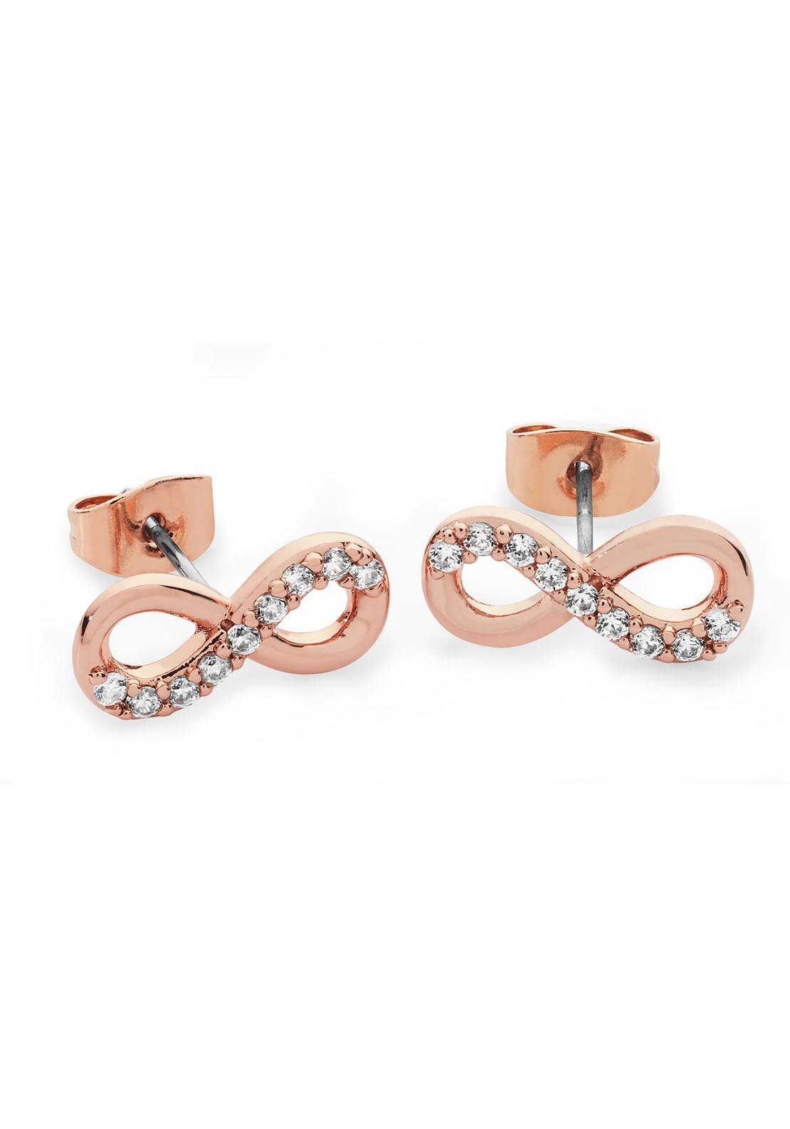 Tipperary Jewellery Part Stone Set Infinity Stud Earrings - Rose Gold 1 Shaws Department Stores