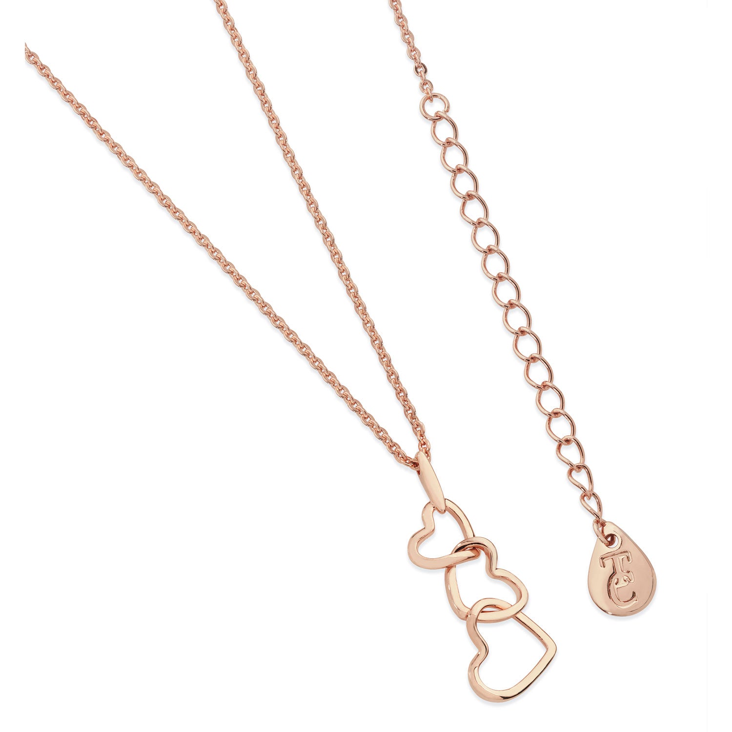 Tipperary Jewellery Triple Heart Drop Pendant - Rose Gold 1 Shaws Department Stores