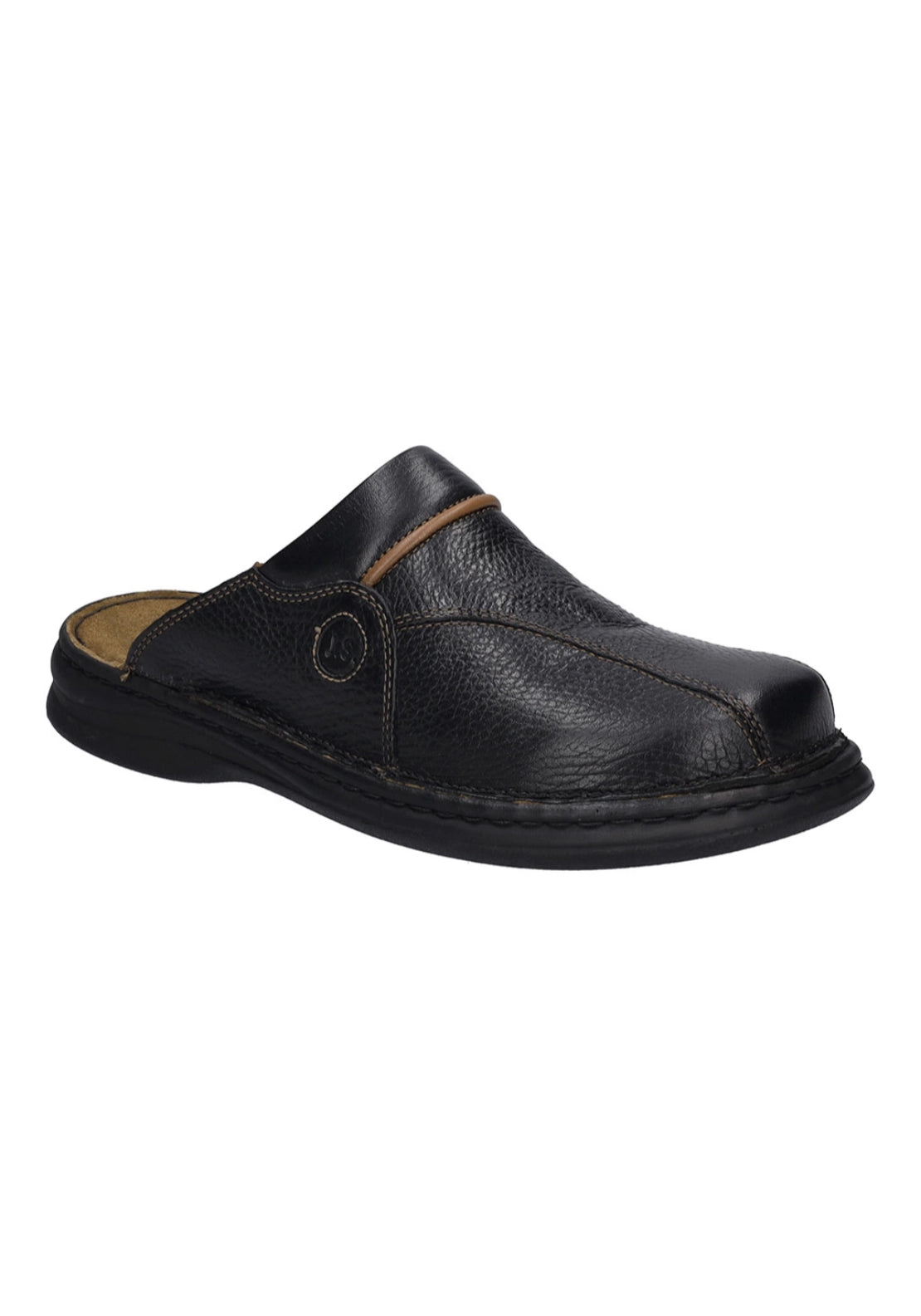 Black Leather Mule Slipper - Schwarz Cognac