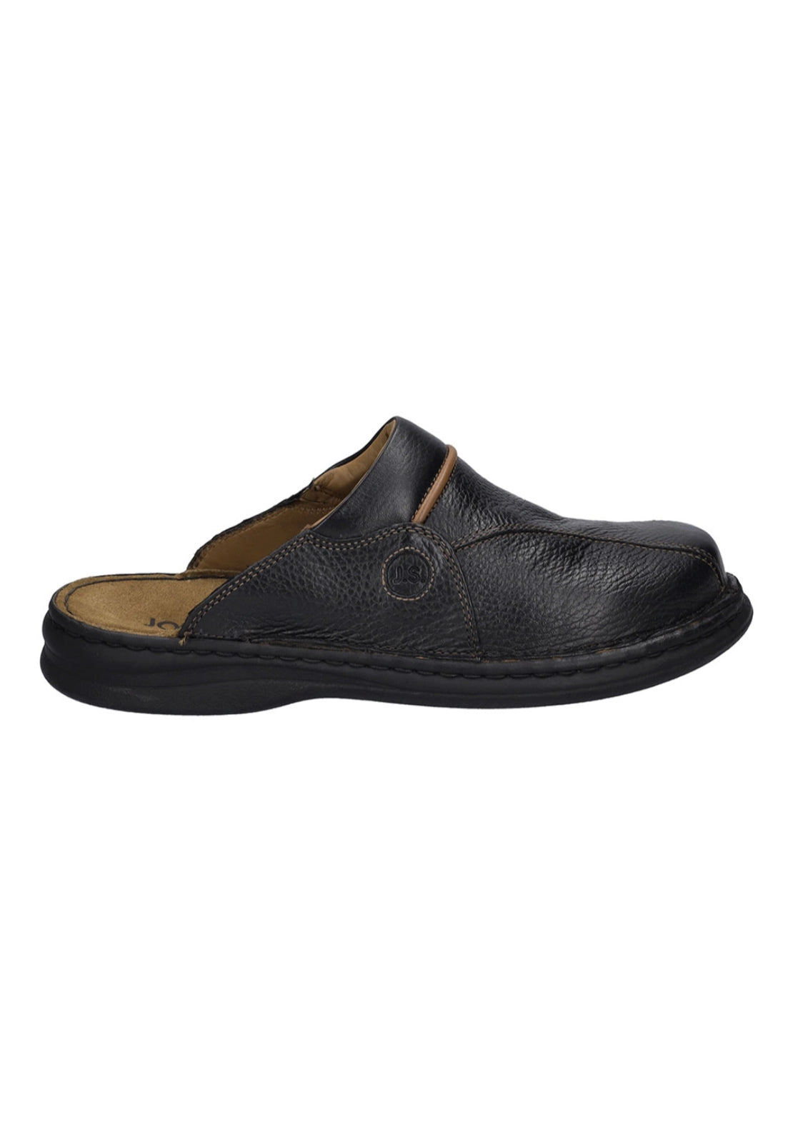 Black Leather Mule Slipper - Schwarz Cognac
