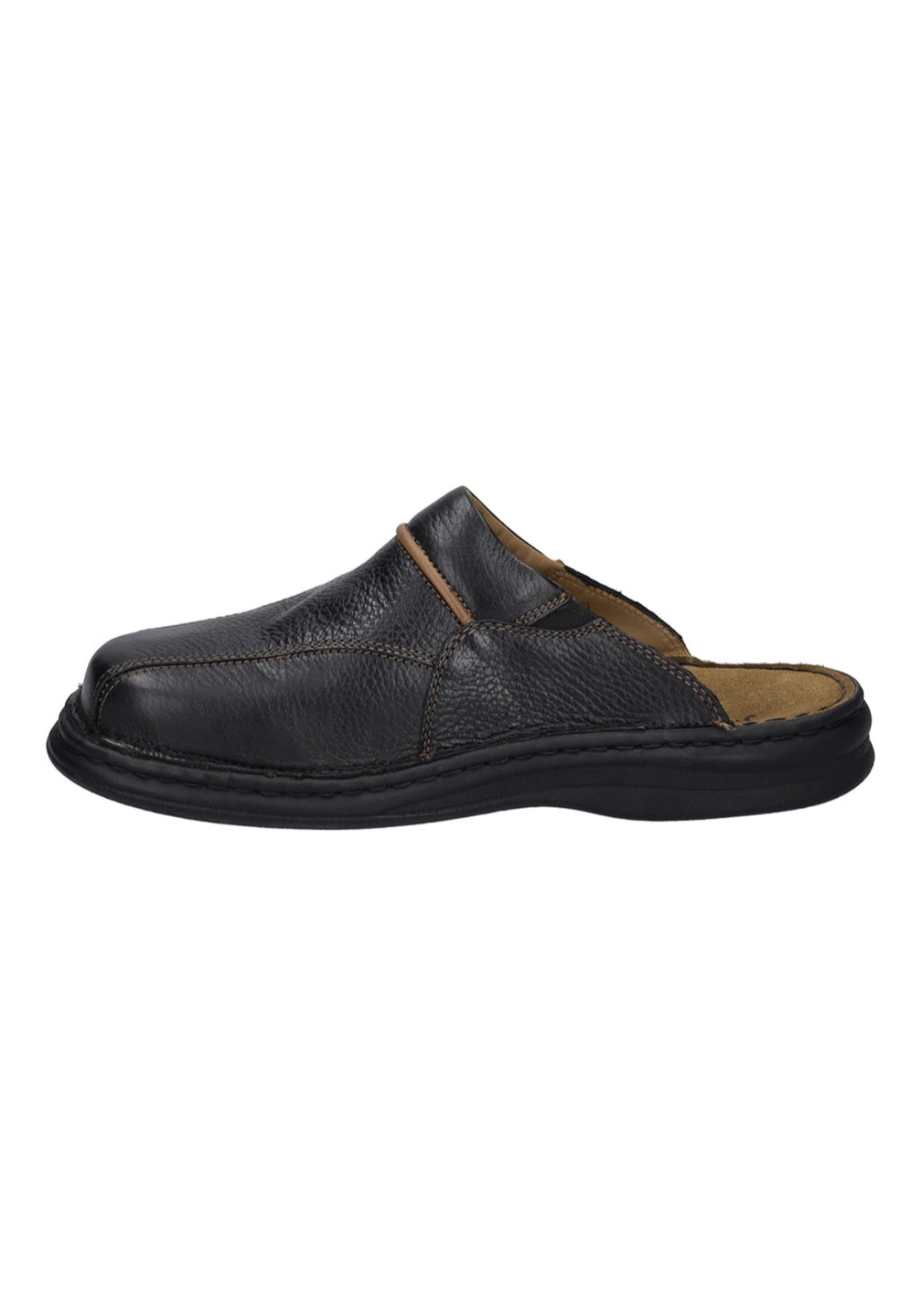 Black Leather Mule Slipper - Schwarz Cognac