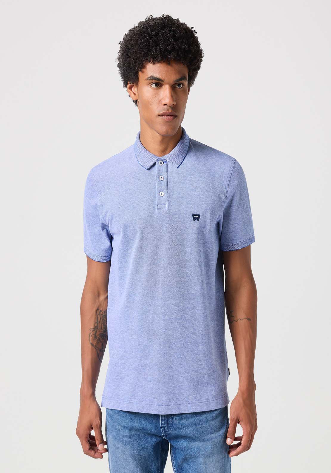 Wrangler Short Sleeve Refined Polo - Blue 1 Shaws Department Stores