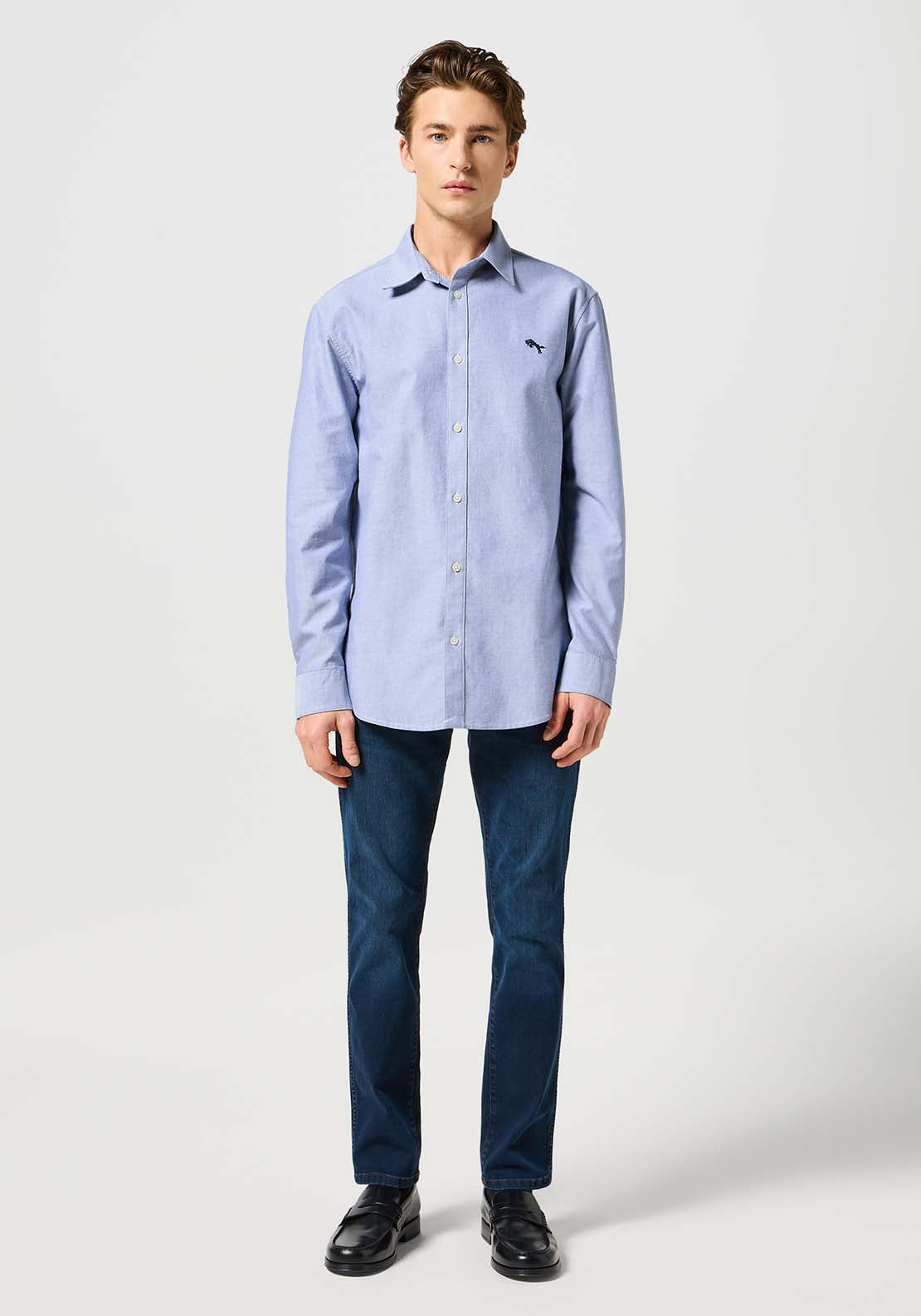 Wrangler Long Sleeve Chambray Plain Shirt - Blue 5 Shaws Department Stores