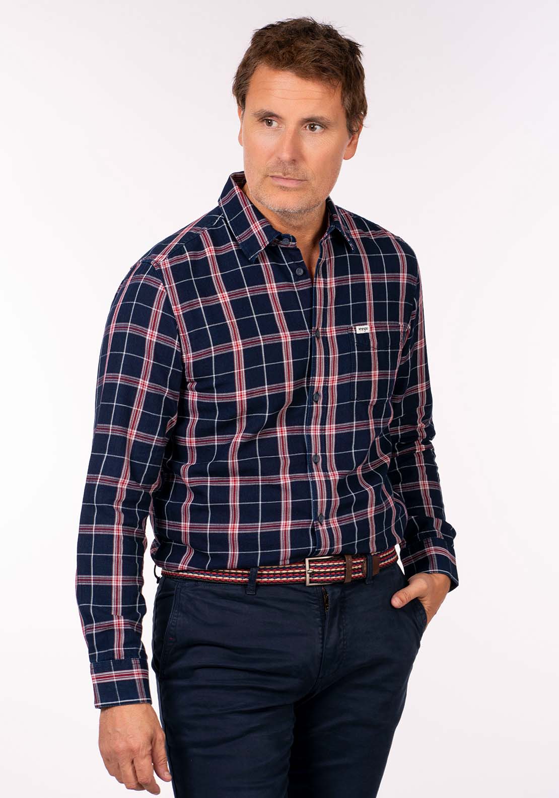 Wrangler Long Sleeve Check Shirt - Red Indigo 7 Shaws Department Stores
