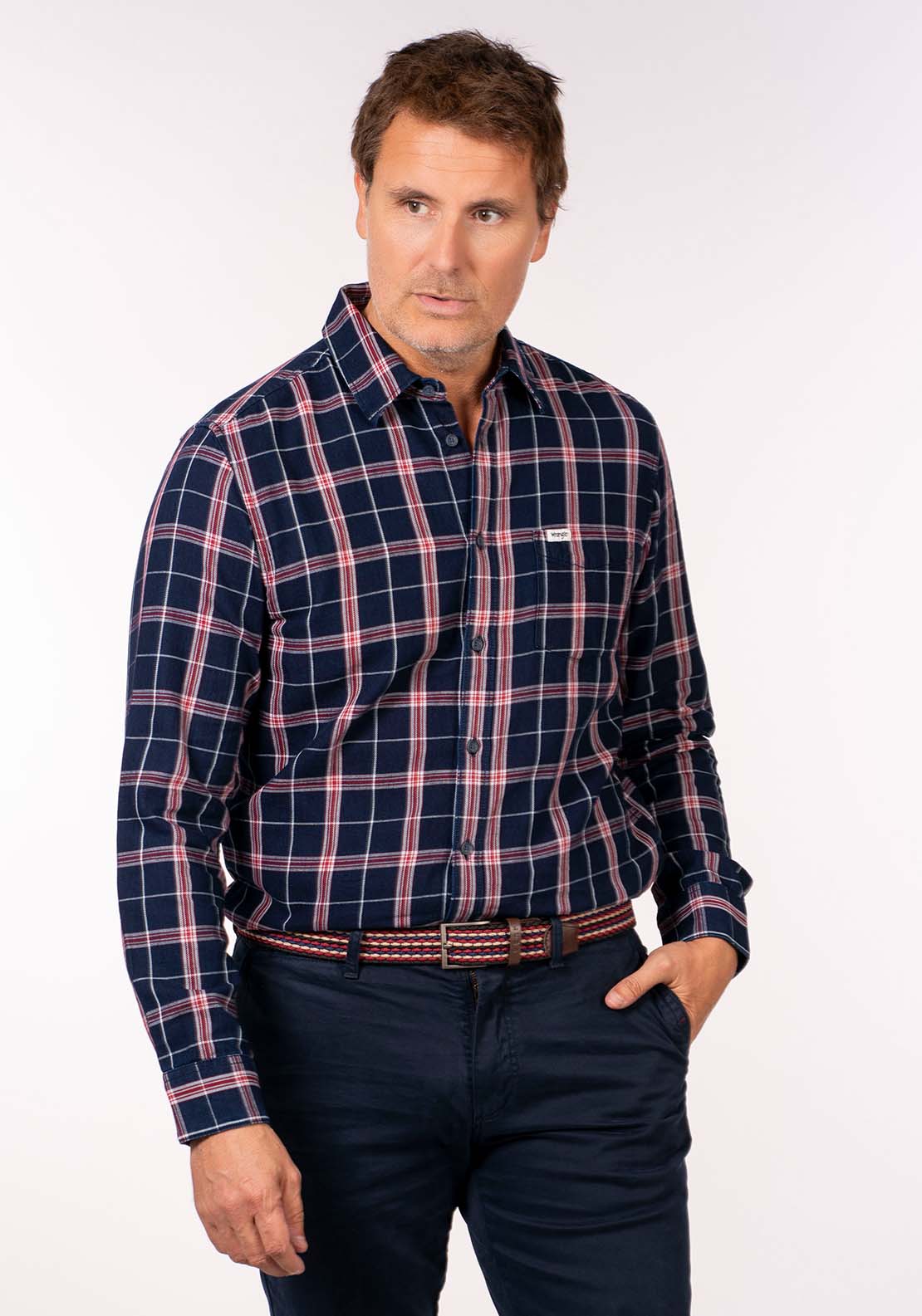 Wrangler Long Sleeve Check Shirt - Red Indigo 1 Shaws Department Stores