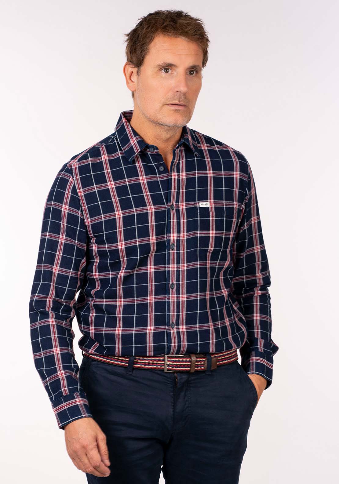 Wrangler Long Sleeve Check Shirt - Red Indigo 3 Shaws Department Stores