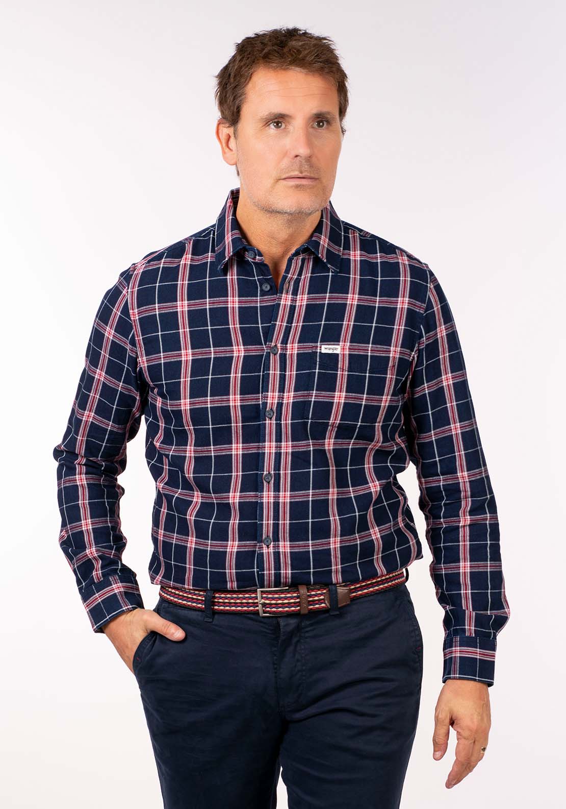 Wrangler Long Sleeve Check Shirt - Red Indigo 6 Shaws Department Stores