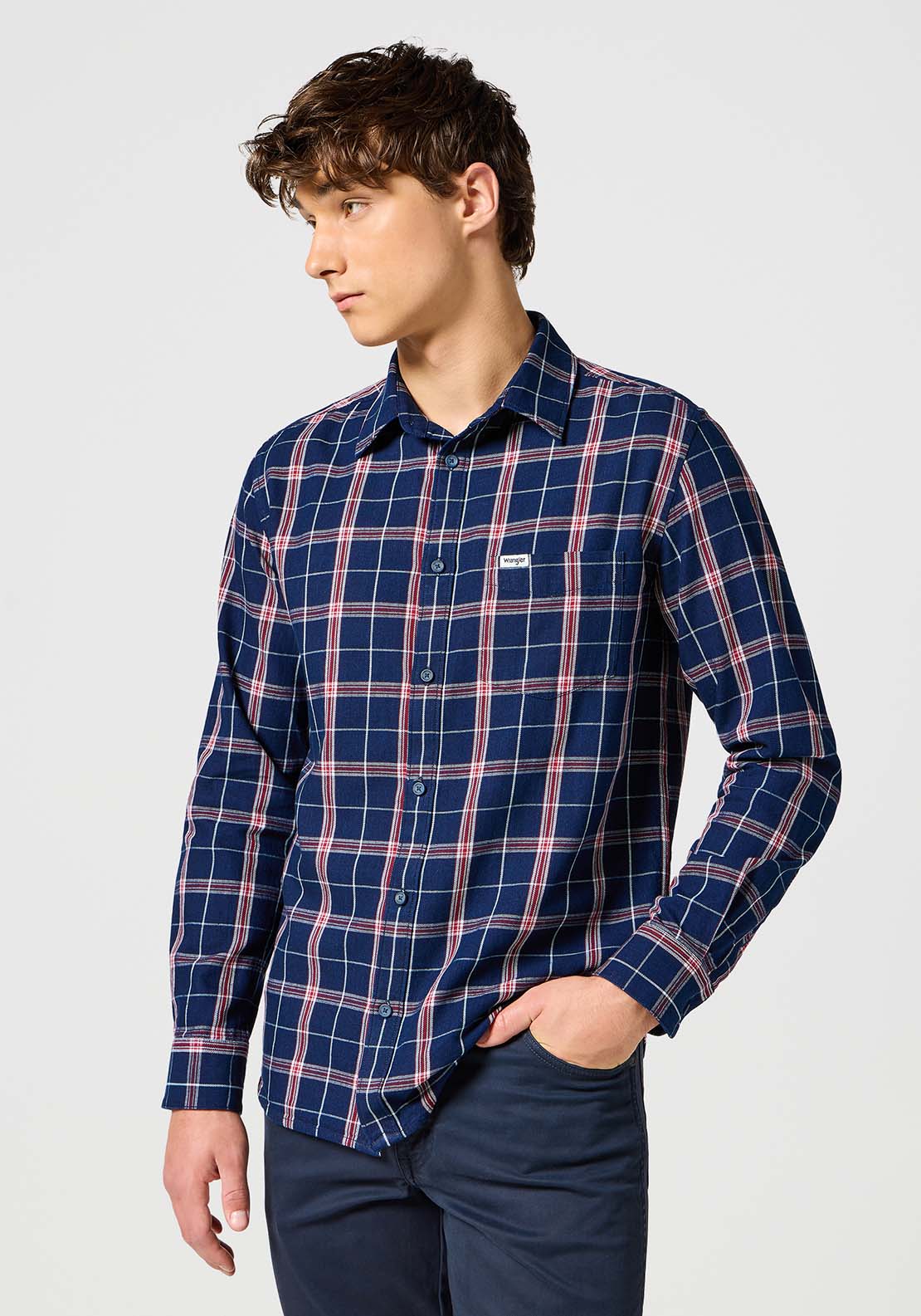 Wrangler Long Sleeve Check Shirt - Red Indigo 1 Shaws Department Stores