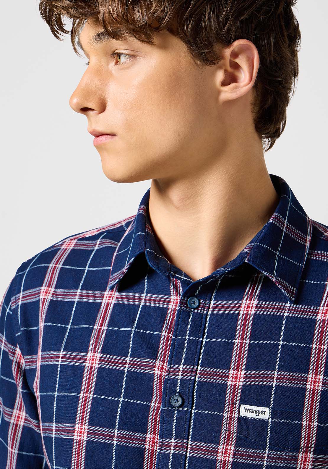 Wrangler Long Sleeve Check Shirt - Red Indigo 3 Shaws Department Stores