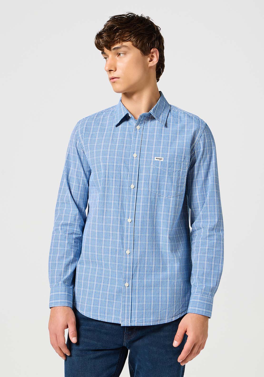 Wrangler Long Sleeves Check Shirt - Blue 1 Shaws Department Stores