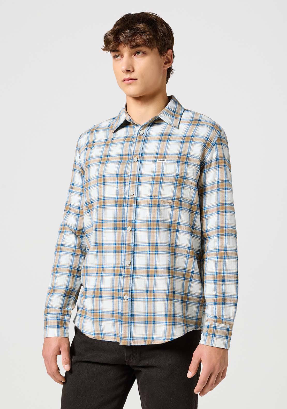 Wrangler Long Sleeves Check Shirt - White 1 Shaws Department Stores