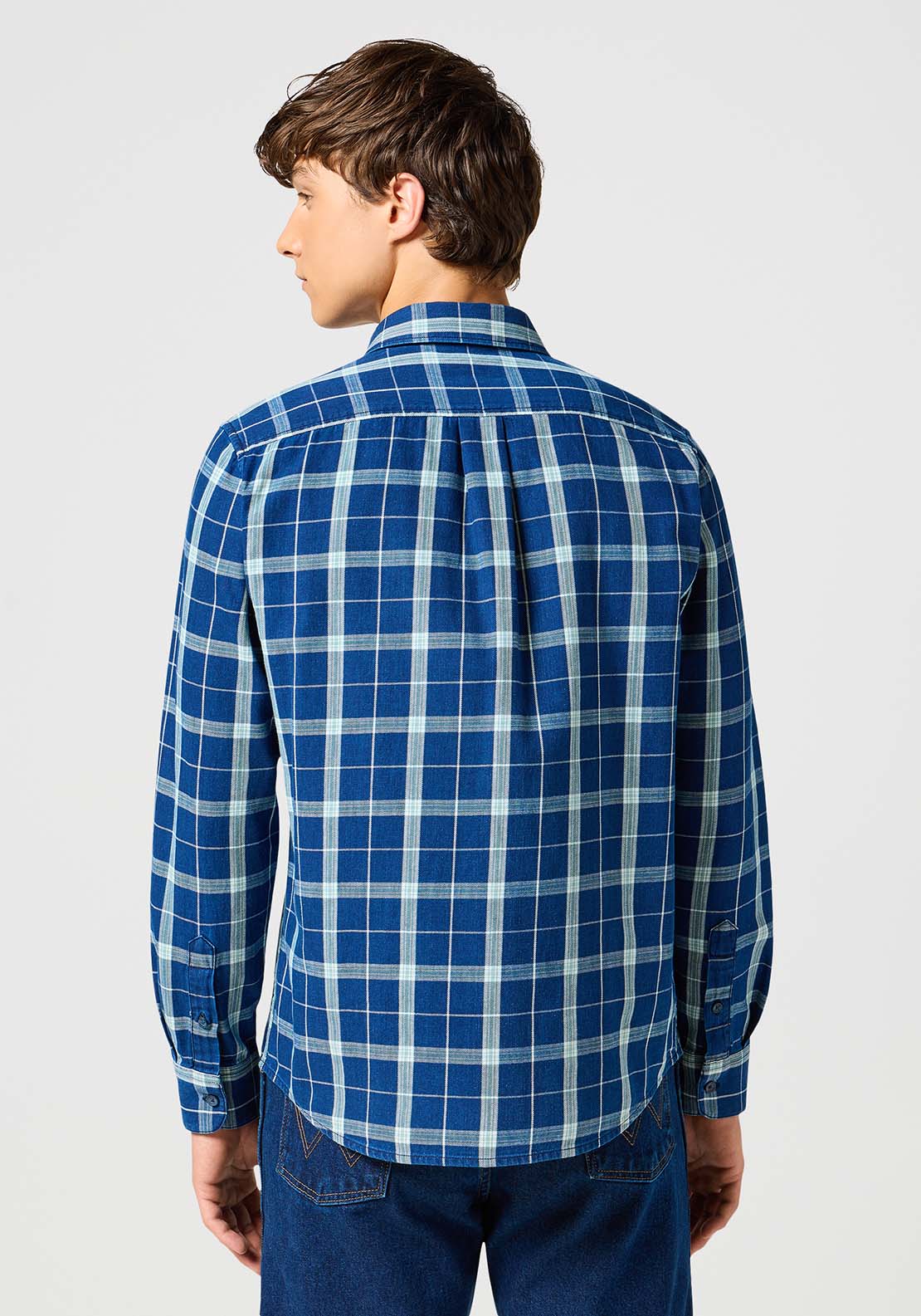 Wrangler Long Sleeves Check Shirt - Green Indigo 3 Shaws Department Stores