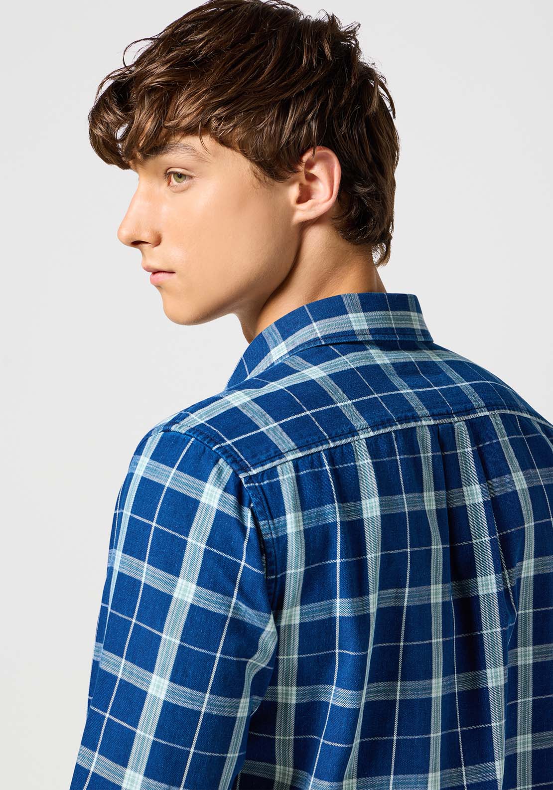 Wrangler Long Sleeves Check Shirt - Green Indigo 4 Shaws Department Stores