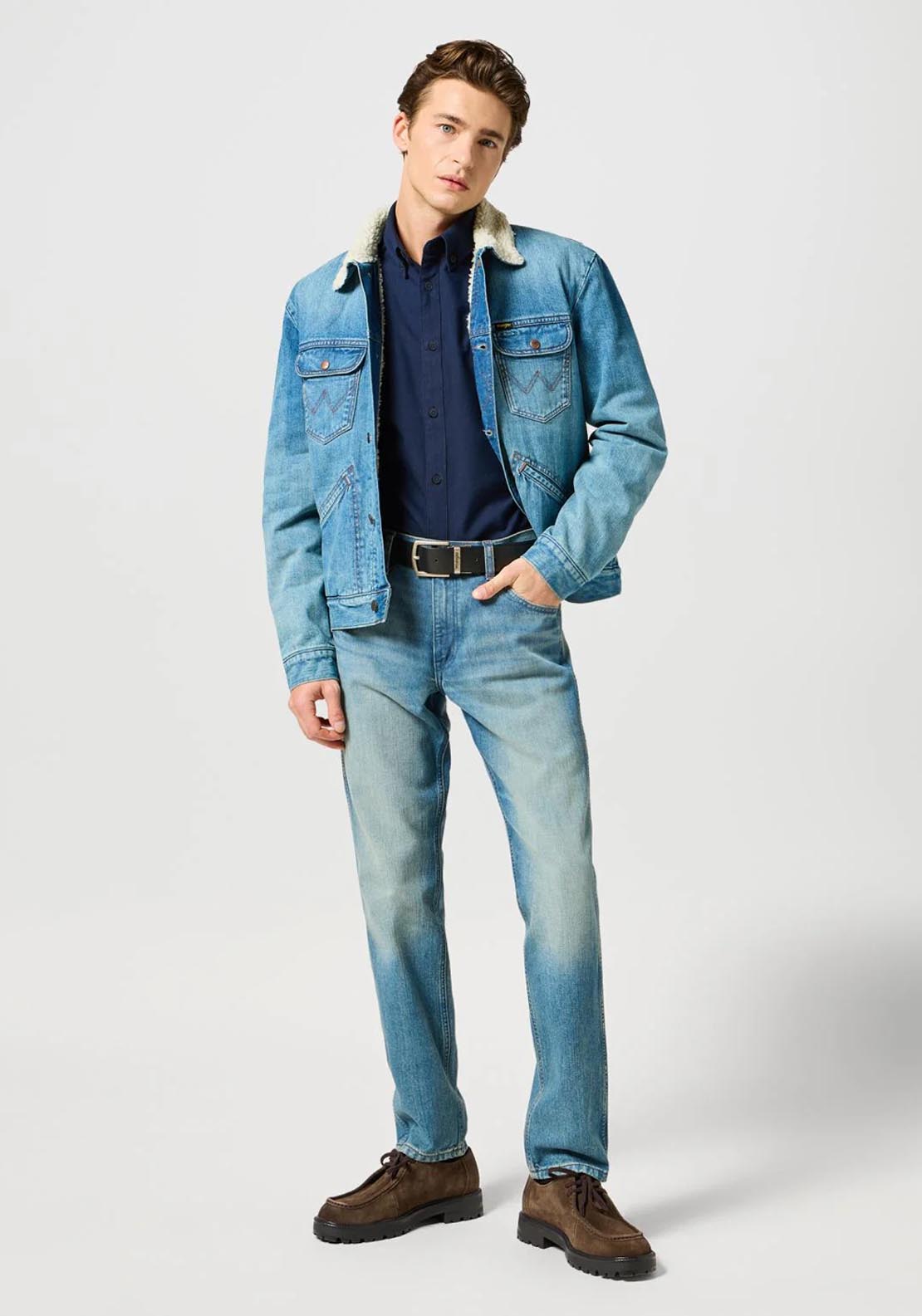 Wrangler Long Sleeved Oxford Shirt - Blue 5 Shaws Department Stores