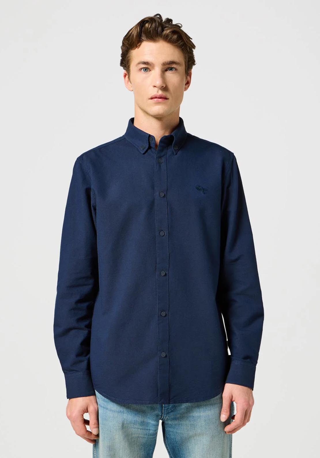 Wrangler Long Sleeved Oxford Shirt - Blue 1 Shaws Department Stores