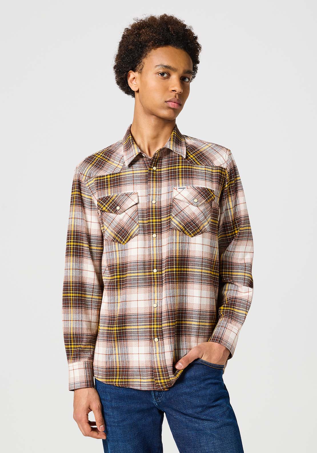 Wrangler Long Sleeves Check Shirt - Gingerbread 1 Shaws Department Stores