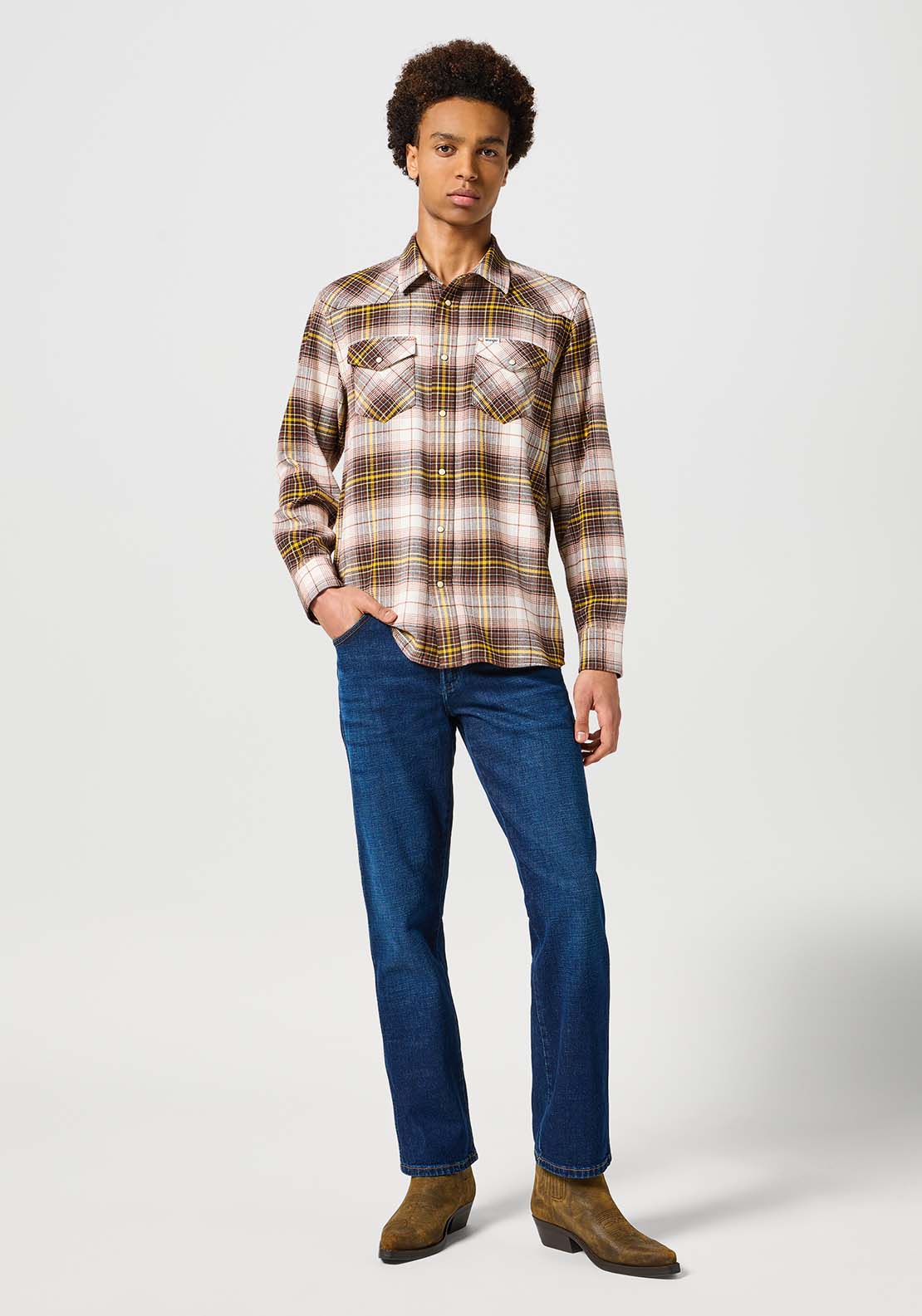 Wrangler Long Sleeves Check Shirt - Gingerbread 5 Shaws Department Stores
